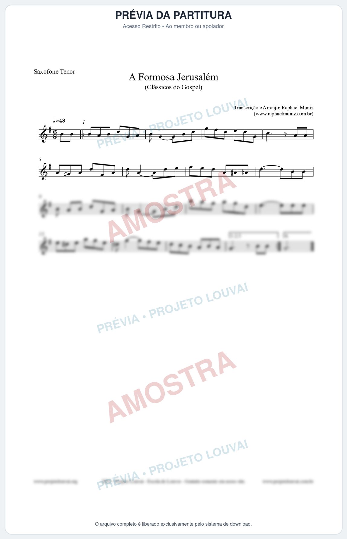 Prévia protegida da primeira página da partitura Partitura para Saxofone Tenor - A Formosa Jerusalém - Harpa Cristã nº26 - Clássicos do Gospel