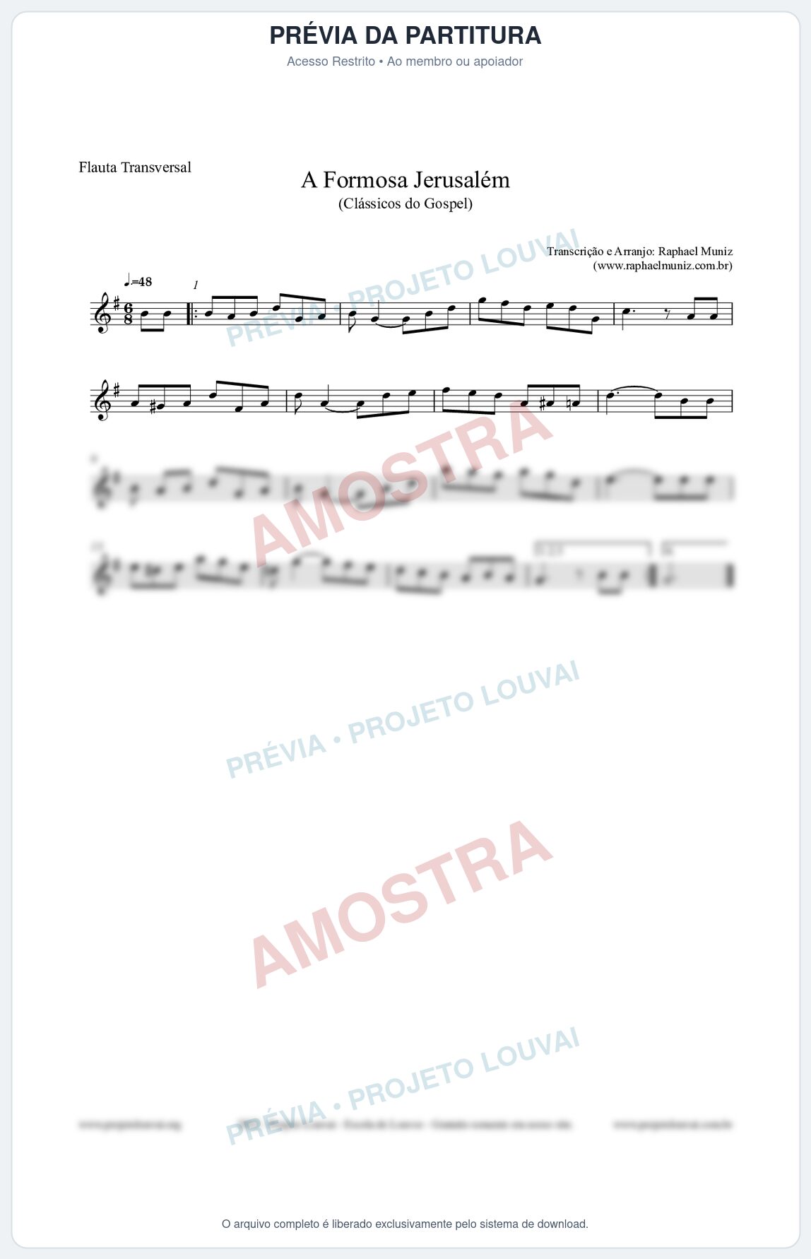 Prévia protegida da primeira página da partitura Partitura para Flauta Transversal - A Formosa Jerusalém - Harpa Cristã nº26 - Clássicos do Gospel