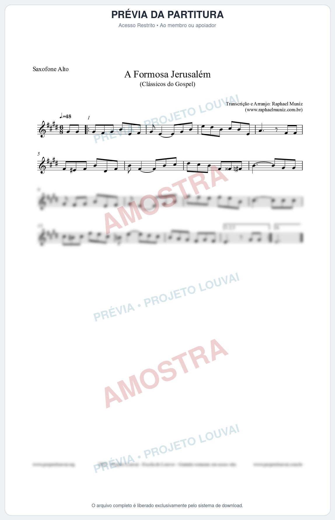 Prévia protegida da primeira página da partitura Partitura para Saxofone Alto - A Formosa Jerusalém - Harpa Cristã nº26 - Clássicos do Gospel