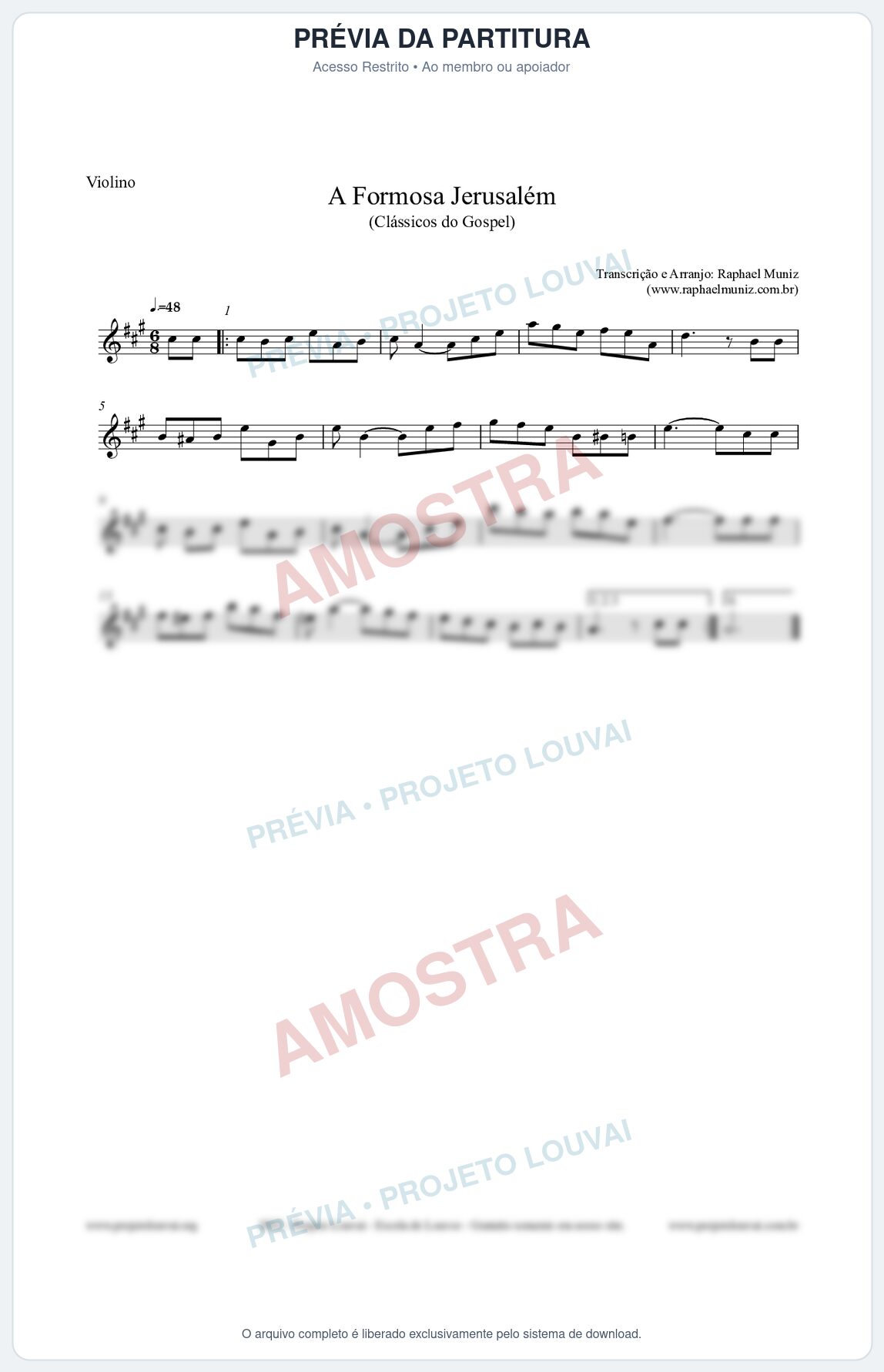 Prévia protegida da primeira página da partitura Partitura para Violino - A Formosa Jerusalém - Harpa Cristã nº26 - Clássicos do Gospel