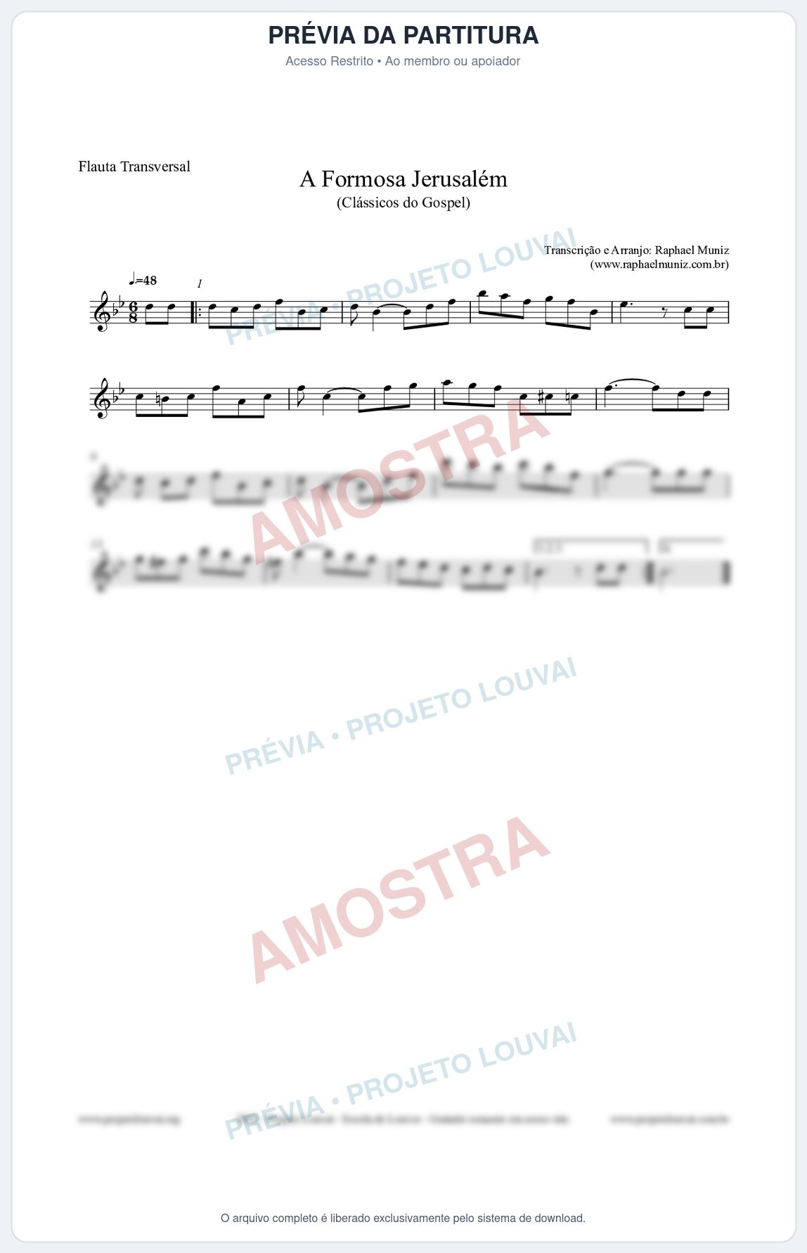 Prévia protegida da primeira página da partitura Partitura para Flauta Transversal - A Formosa Jerusalém - Harpa Cristã nº26 - Clássicos do Gospel