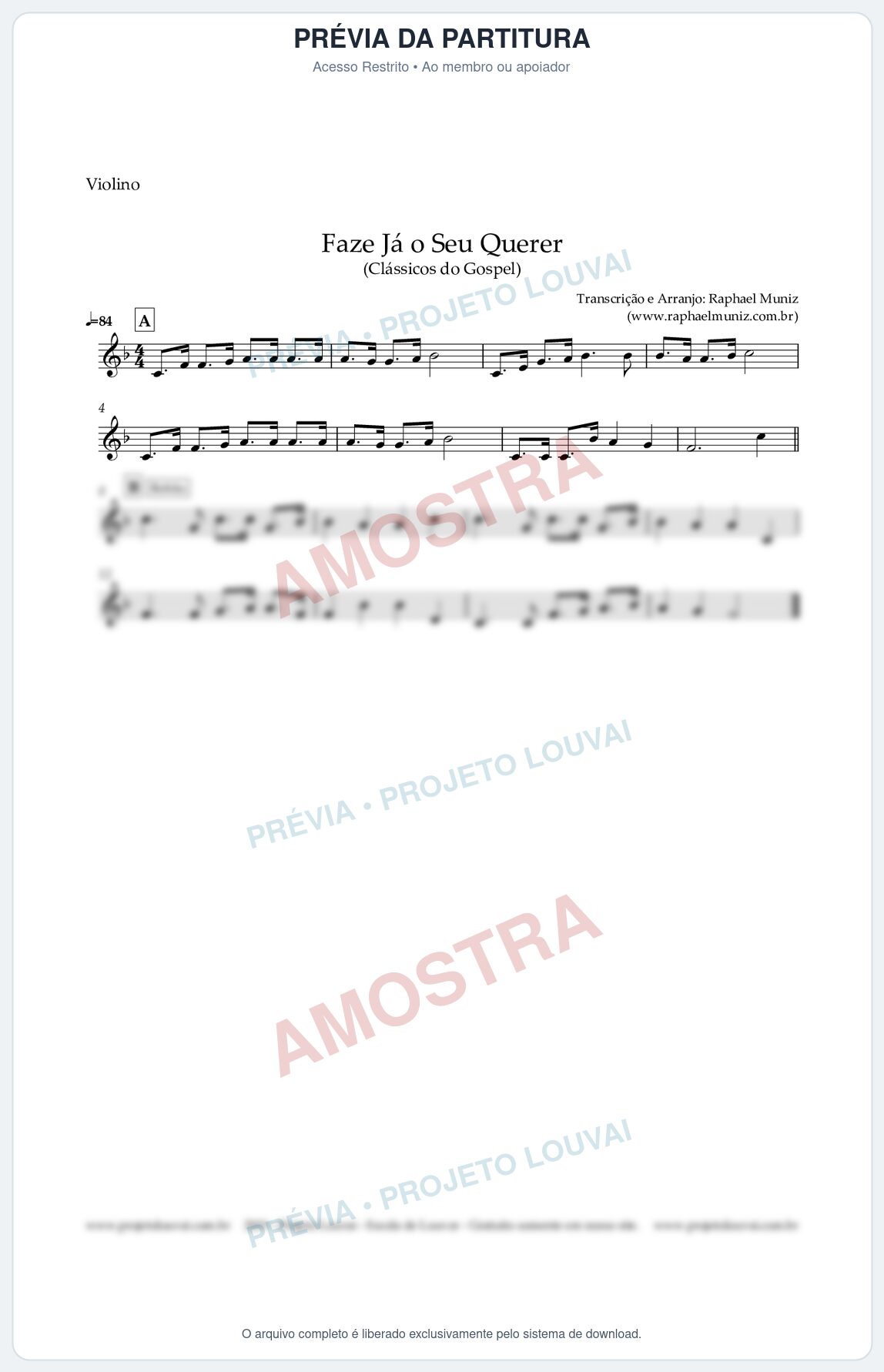 Prévia protegida da primeira página da partitura Partitura para Violino - Faze Já o Seu Querer - Harpa Cristã nº 440 - Clássicos do Gospel