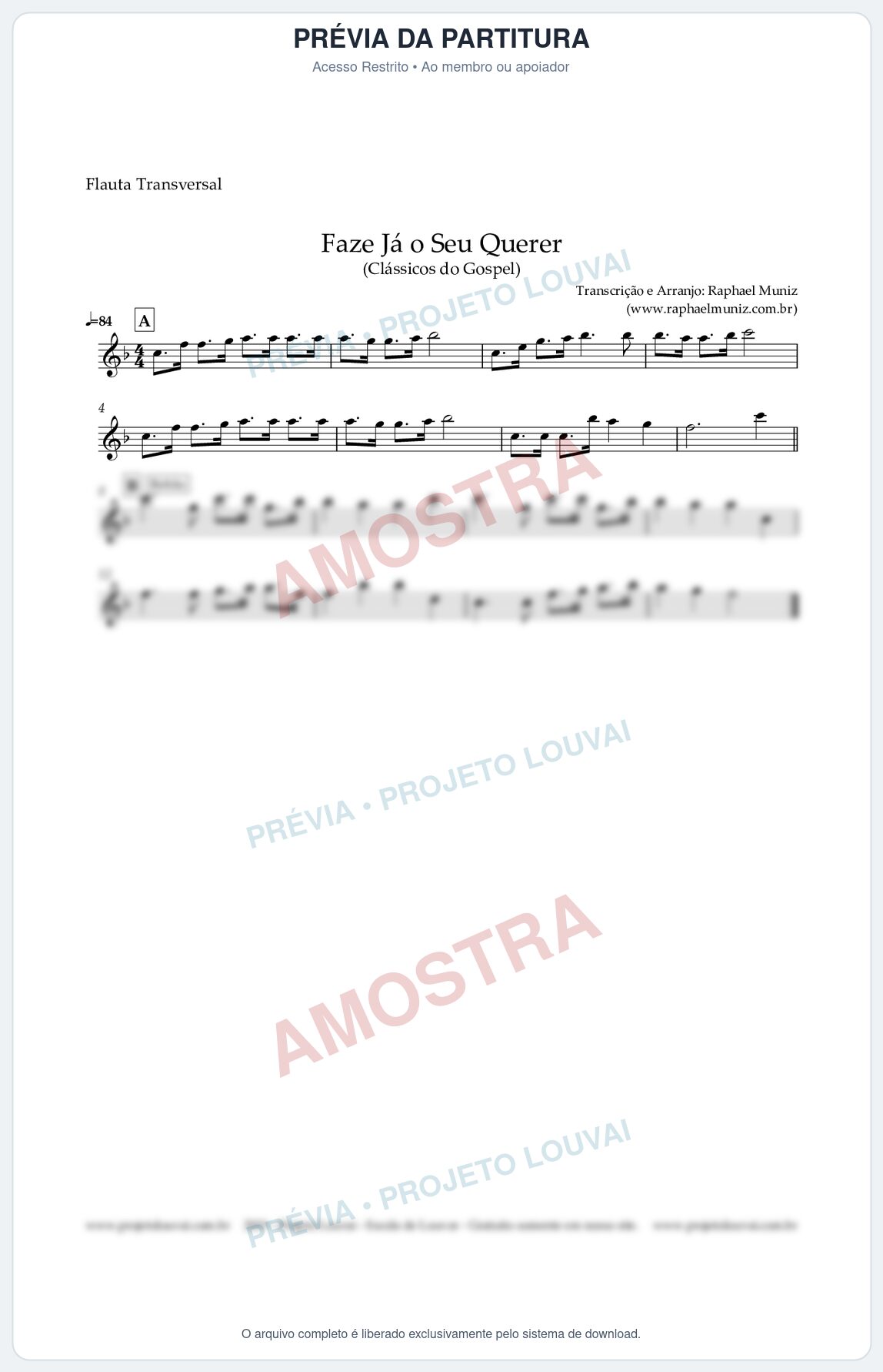Prévia protegida da primeira página da partitura Partitura para Flauta Transversal - Faze Já o Seu Querer - Harpa Cristã nº 440 - Clássicos do Gospel