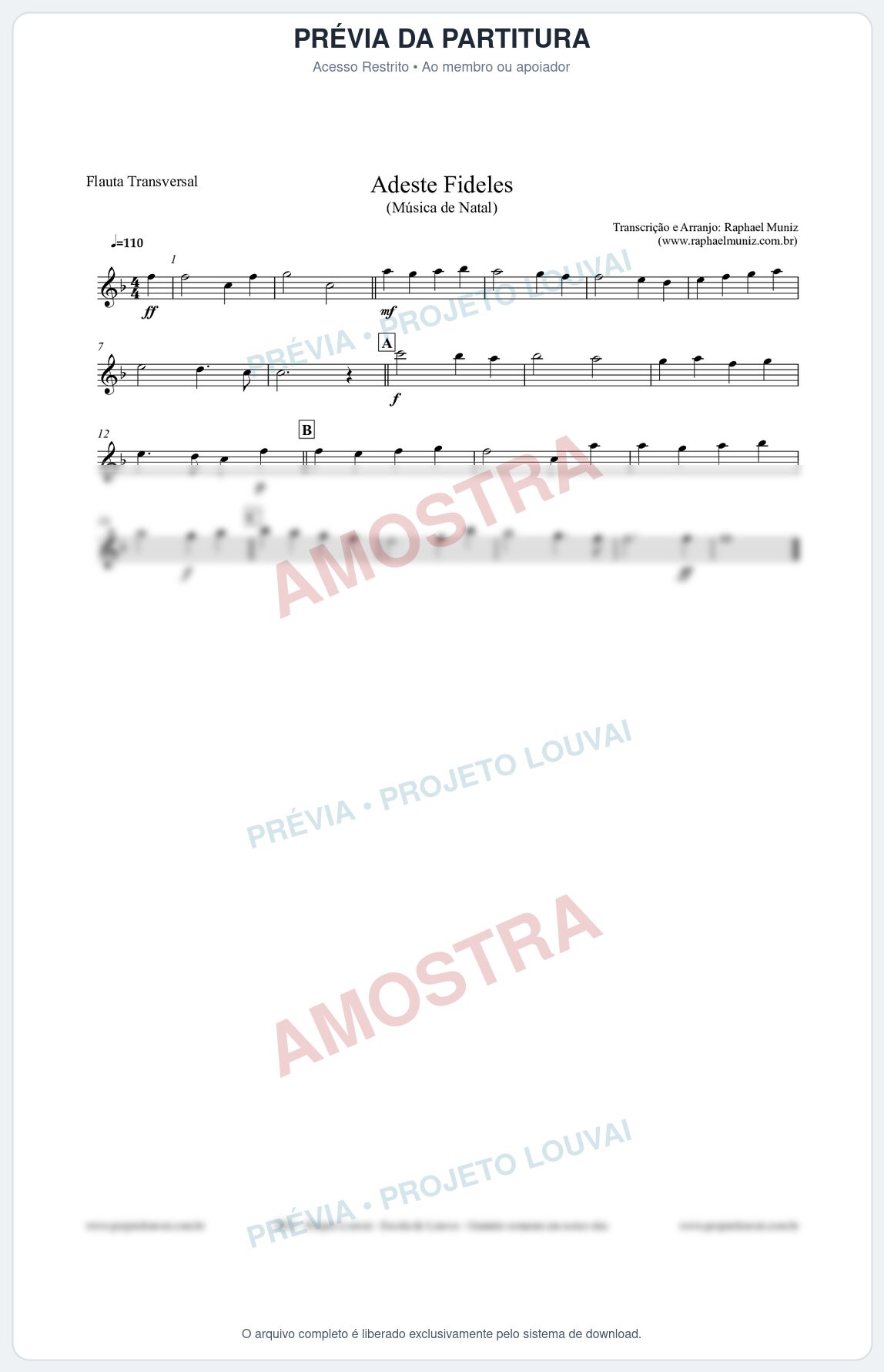 Prévia protegida da primeira página da partitura Partitura para Flauta Transversal - Adeste Fideles - Músicas de Natal