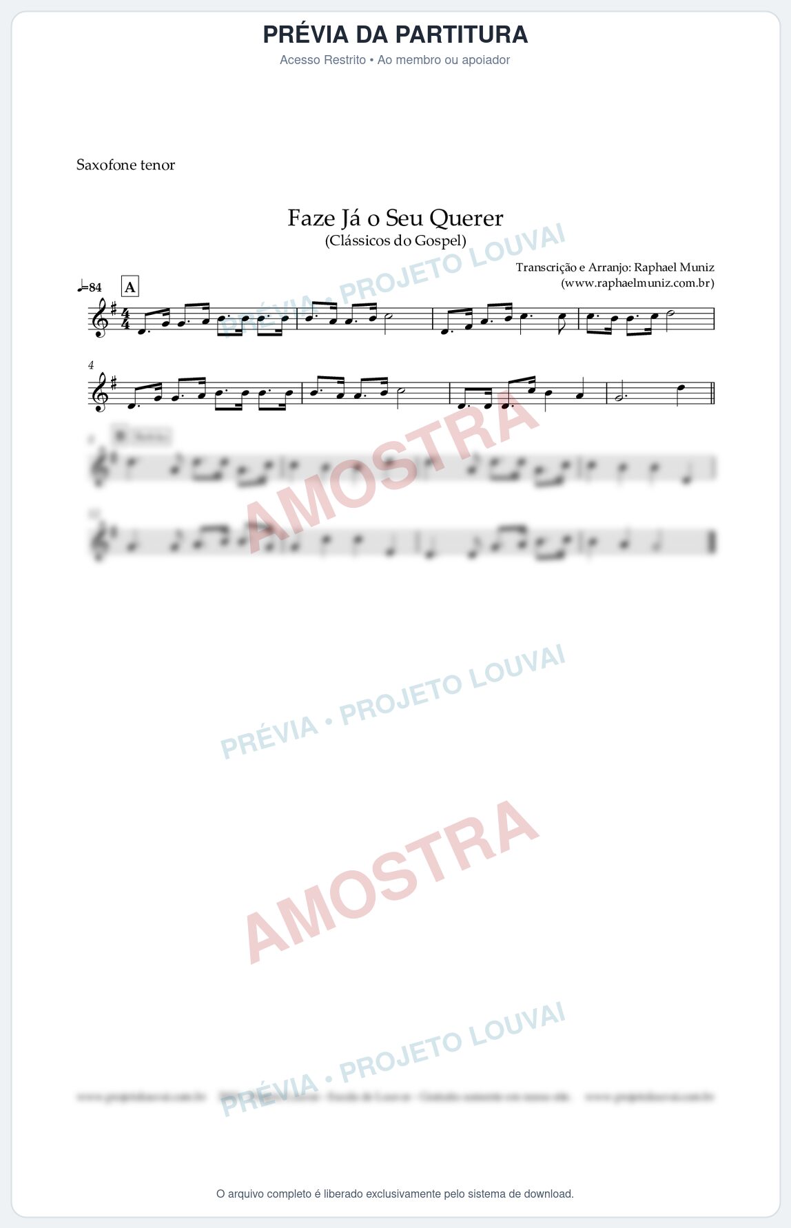 Prévia protegida da primeira página da partitura Partitura para Saxofone Tenor - Faze Já o Seu Querer - Harpa Cristã nº 440 - Clássicos do Gospel