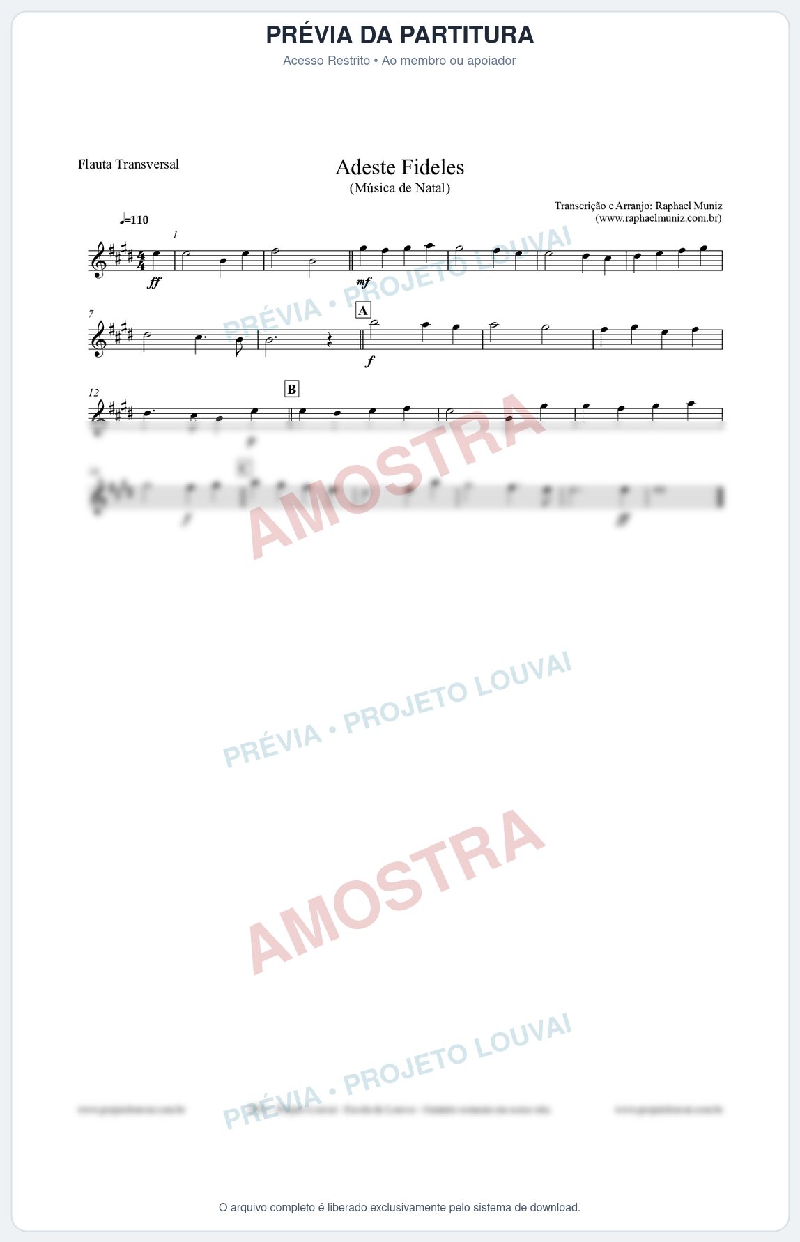 Prévia protegida da primeira página da partitura Partitura para Flauta Transversal - Adeste Fideles - Músicas de Natal