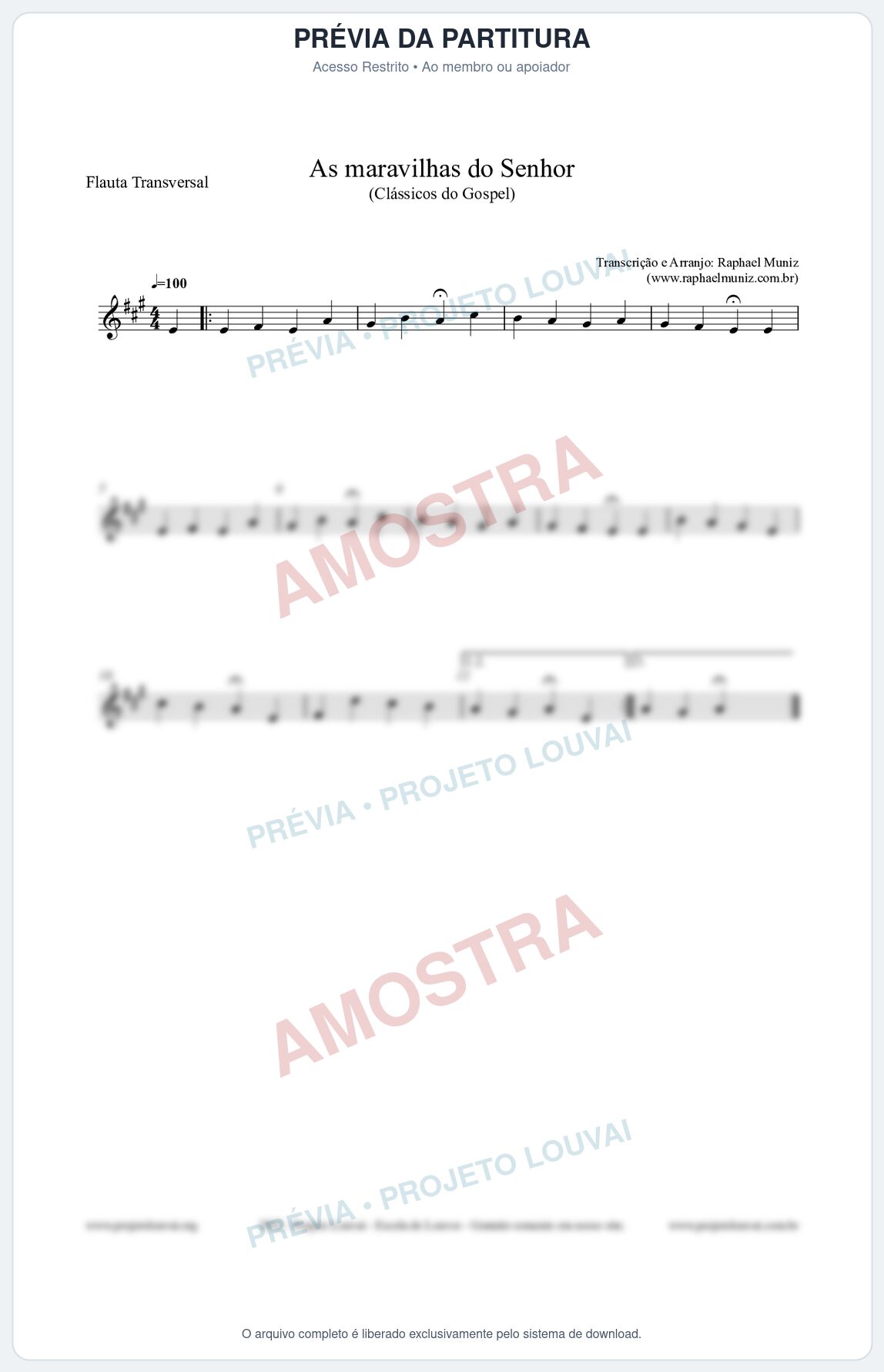 Prévia protegida da primeira página da partitura Partitura para Flauta Transversal - As maravilhas do Senhor - Salmos e Hinos nº213 - Clássicos do Gospel