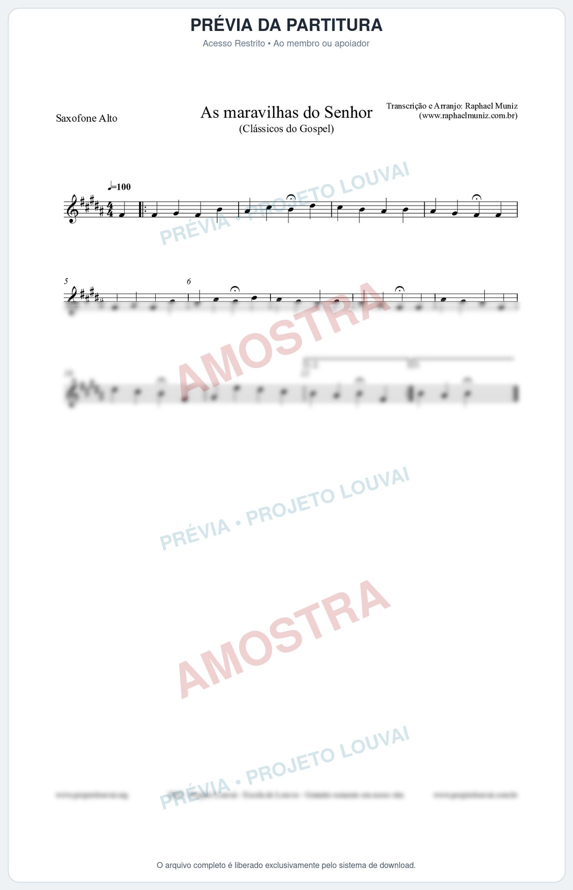 Prévia protegida da primeira página da partitura Partitura para Saxofone Alto - As maravilhas do Senhor - Salmos e Hinos nº213 - Clássicos do Gospel