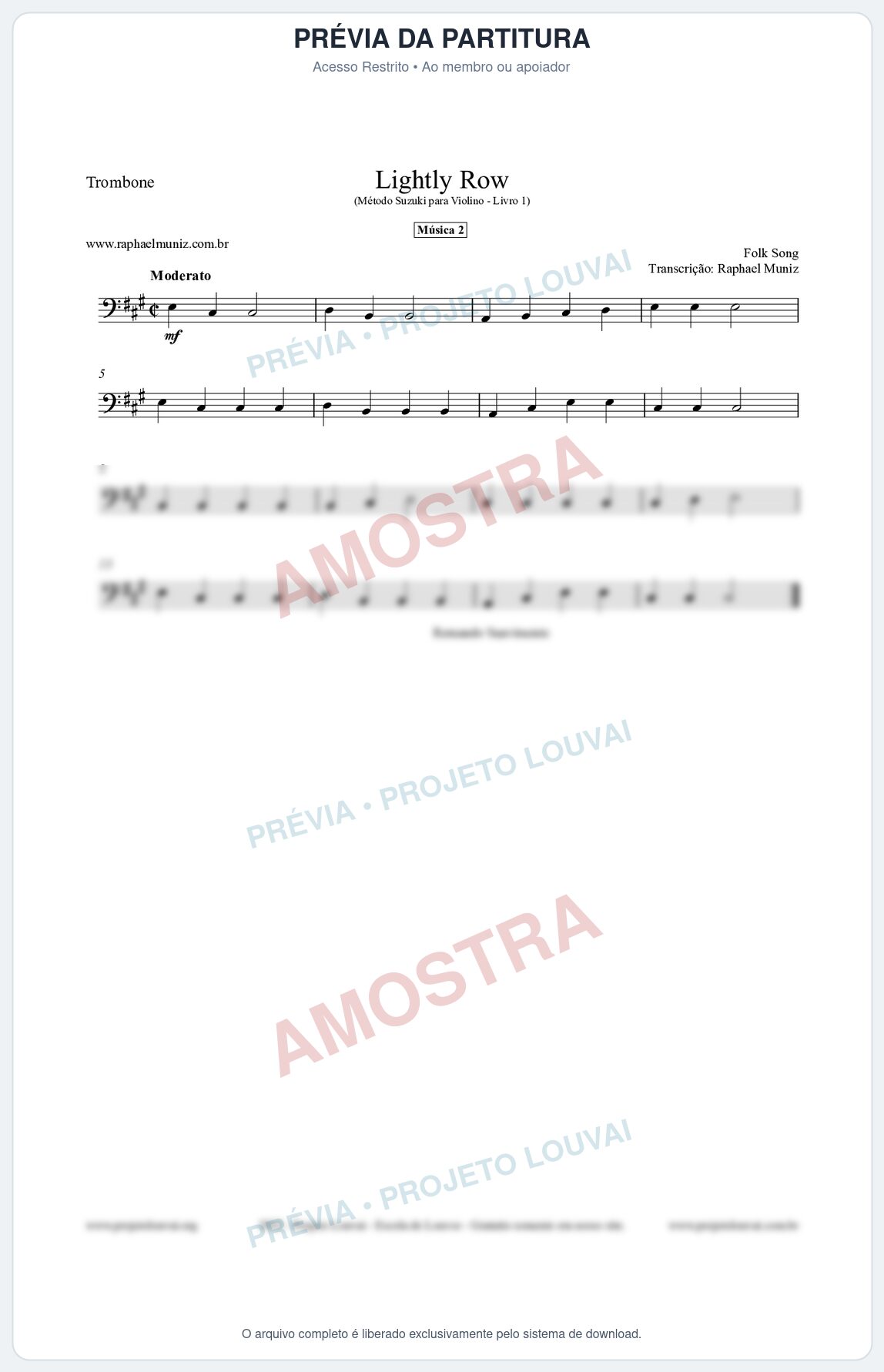 Prévia protegida da primeira página da partitura Partitura para Trombone - Lightly Row - Música 2 - Método Suzuki para Violino Vol.1