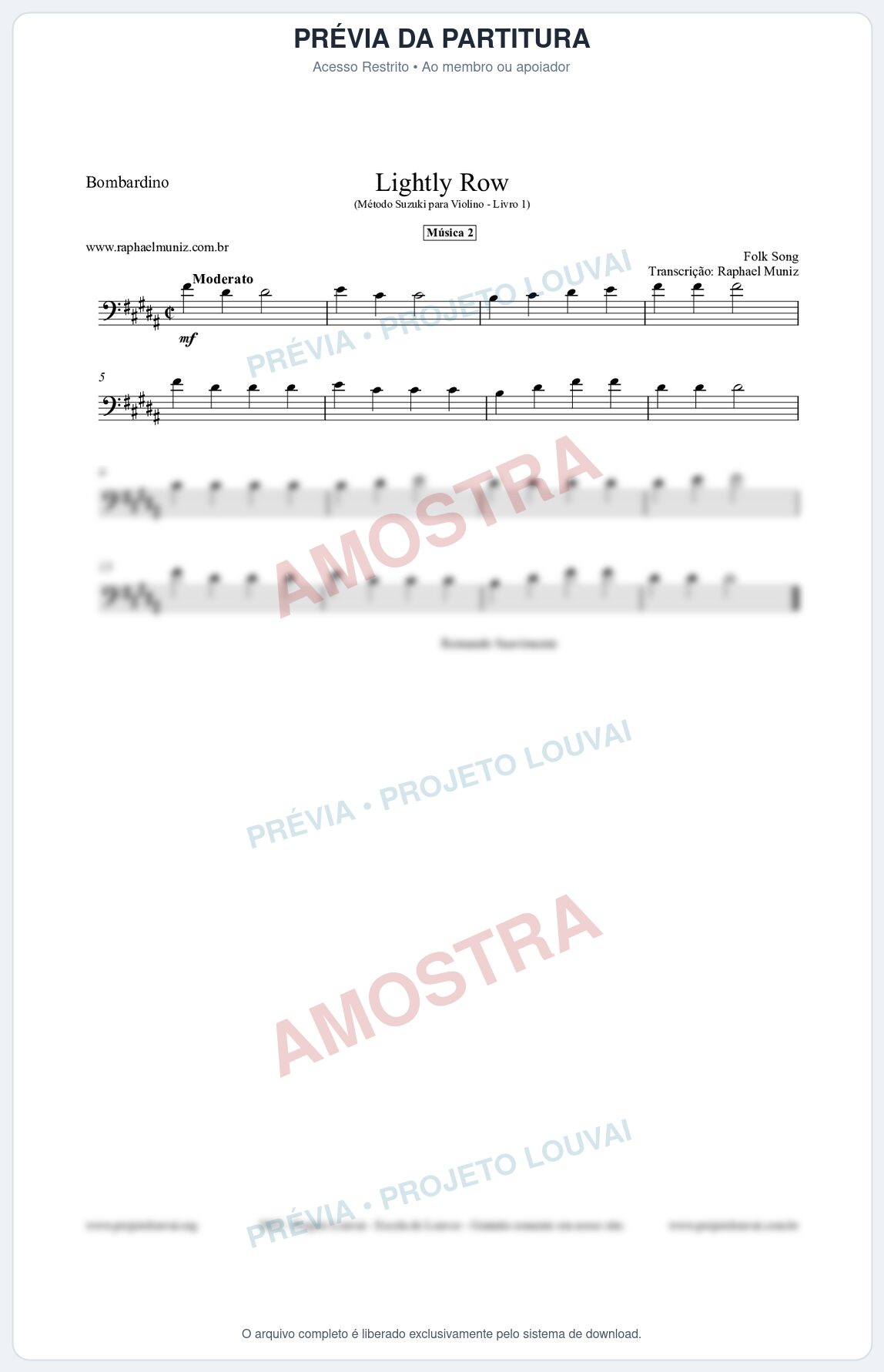 Prévia protegida da primeira página da partitura Partitura para Bombardino - Lightly Row - Música 2 - Método Suzuki para Violino Vol.1