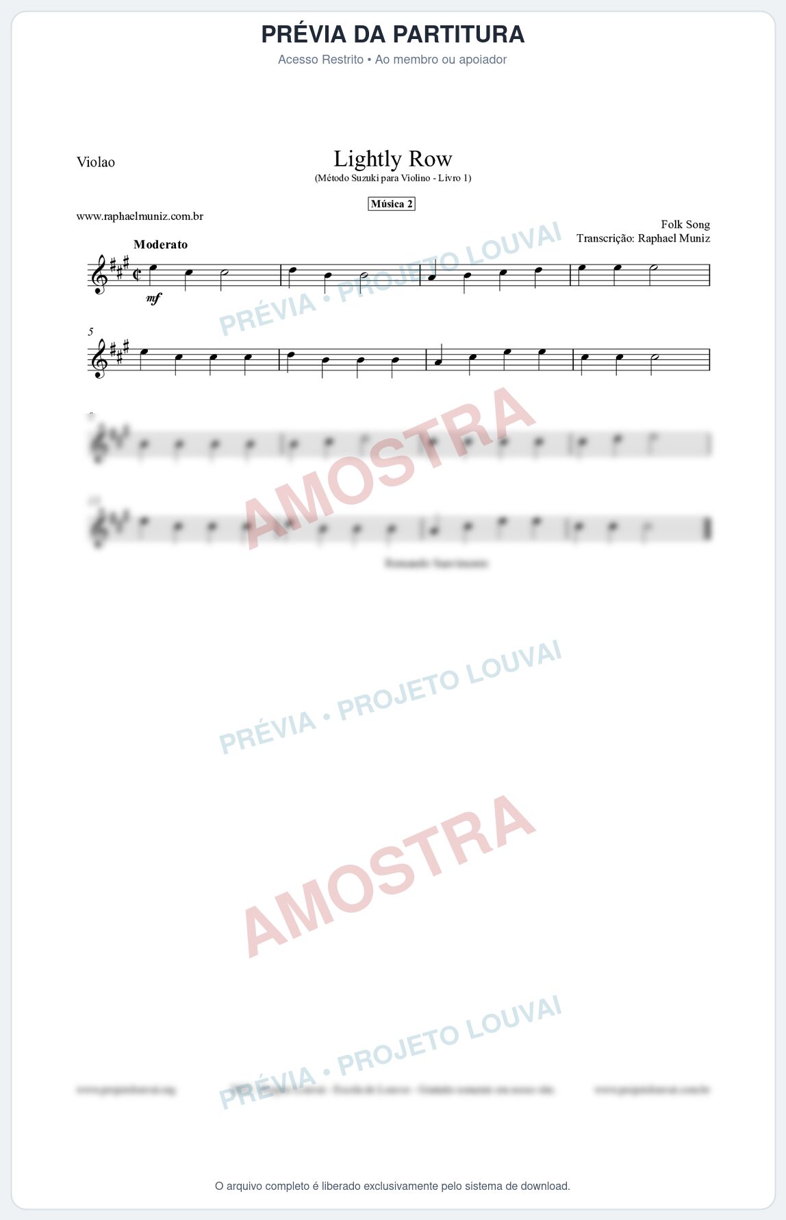 Prévia protegida da primeira página da partitura Partitura para Violão - Lightly Row - Música 2 - Método Suzuki para Violino Vol.1