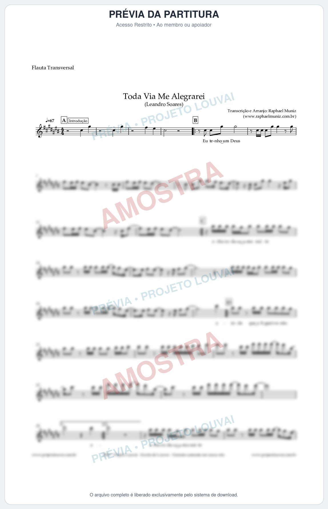 Prévia protegida da primeira página da partitura Partitura para Flauta Transversal - Todavia Me Alegrarei - Leandro Soares