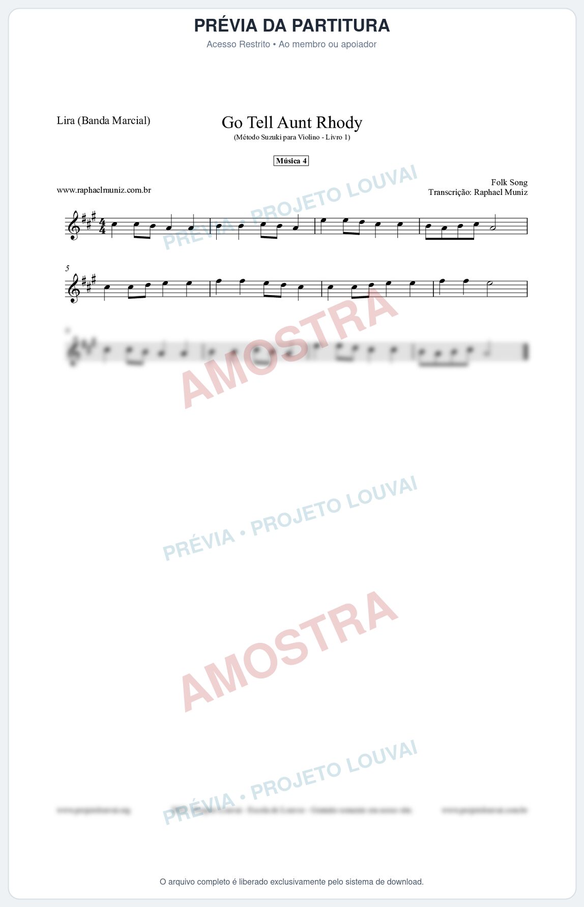 Prévia protegida da primeira página da partitura Partitura para Lira (Banda Marcial) - Go Tell Aunt Rhody - Música 4 - Método Suzuki para Violino Vol.1
