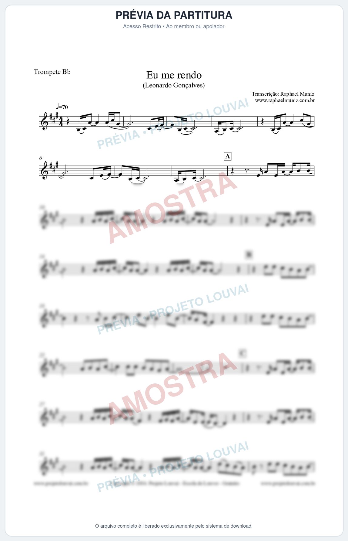 Prévia protegida da primeira página da partitura Partitura para Trompete - Eu me rendo - Leonardo Gonçalves
