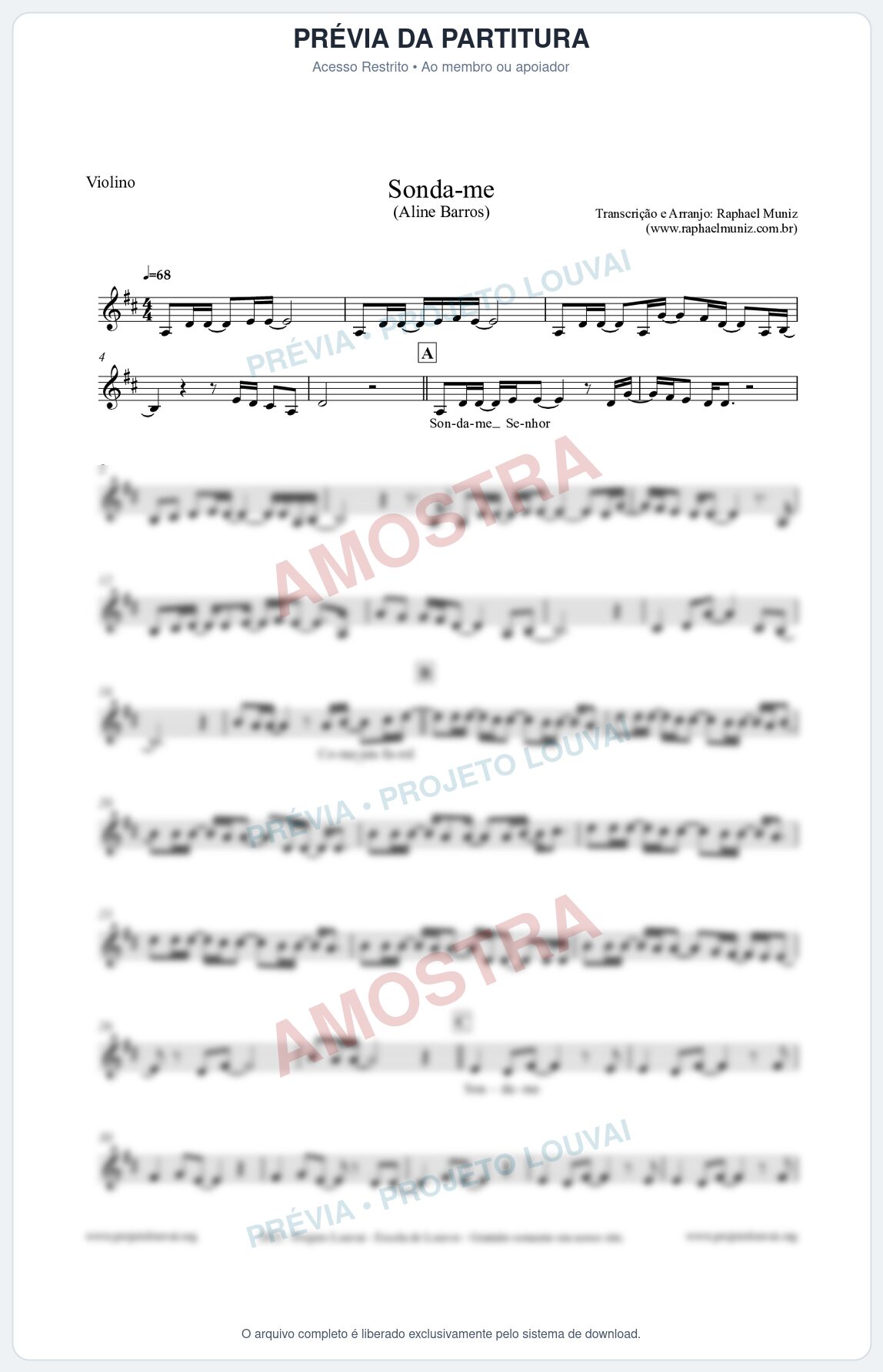 Prévia protegida da primeira página da partitura Partitura para Violino - Sonda-me - Aline Barros