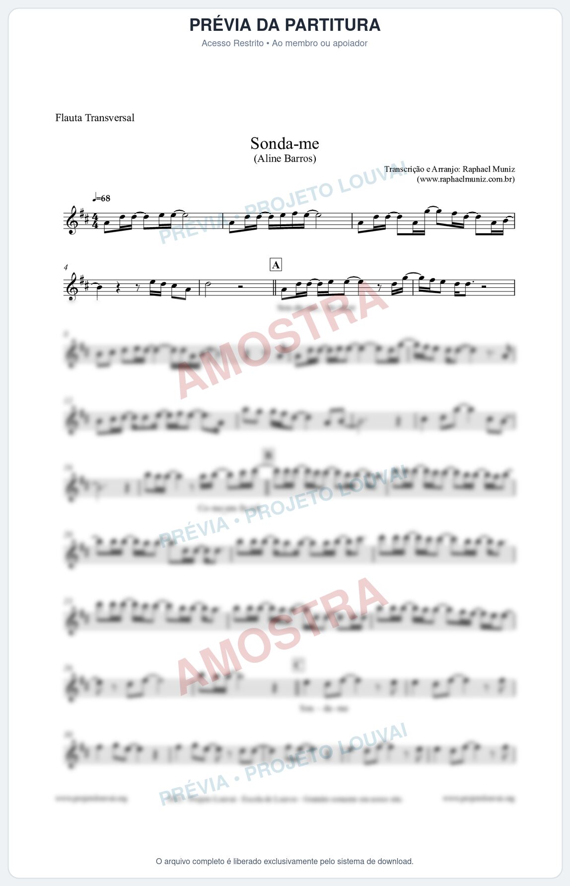 Prévia protegida da primeira página da partitura Partitura para Flauta Transversal - Sonda-me - Aline Barros