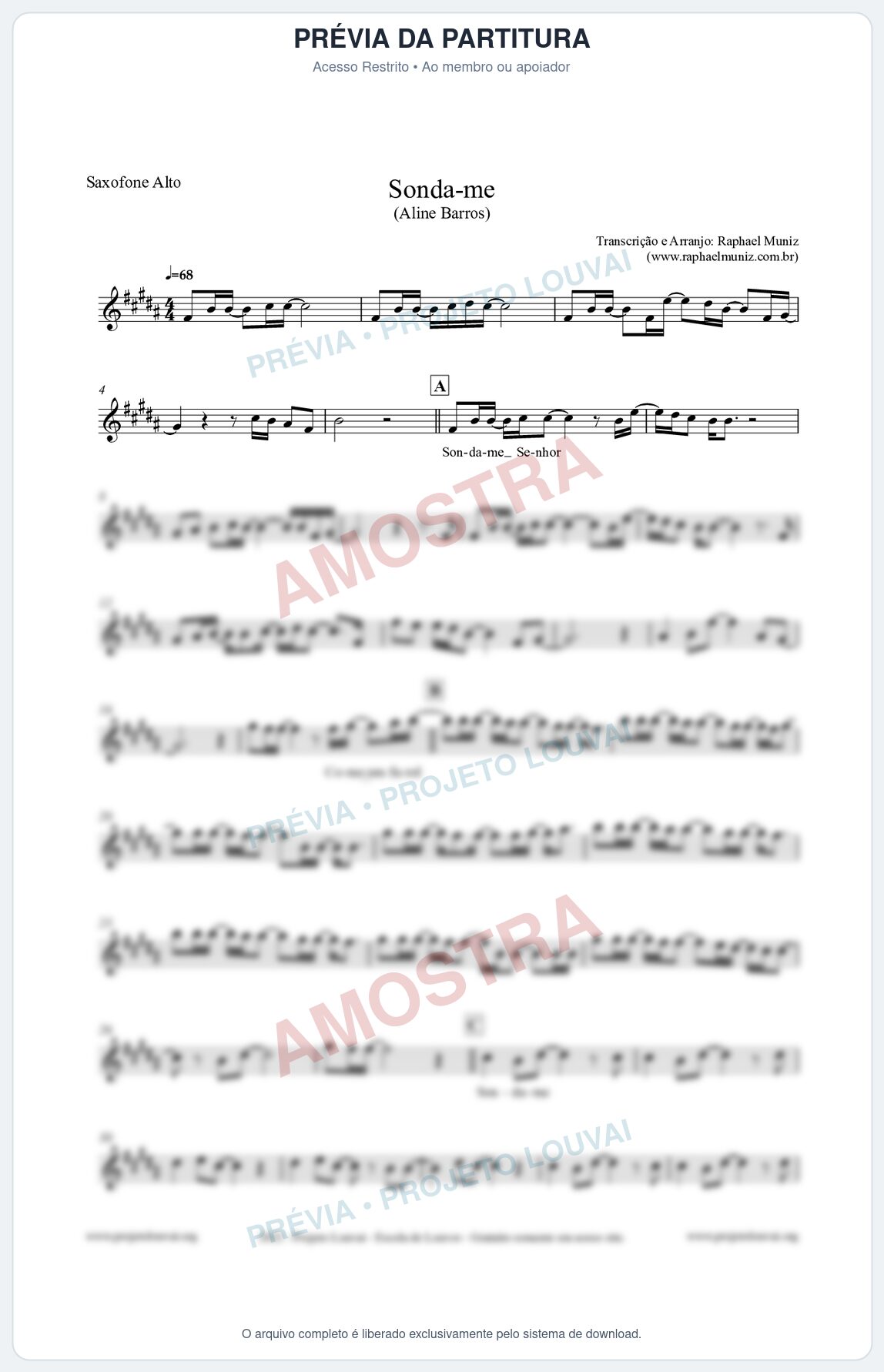 Prévia protegida da primeira página da partitura Partitura para Saxofone Alto - Sonda-me - Aline Barros