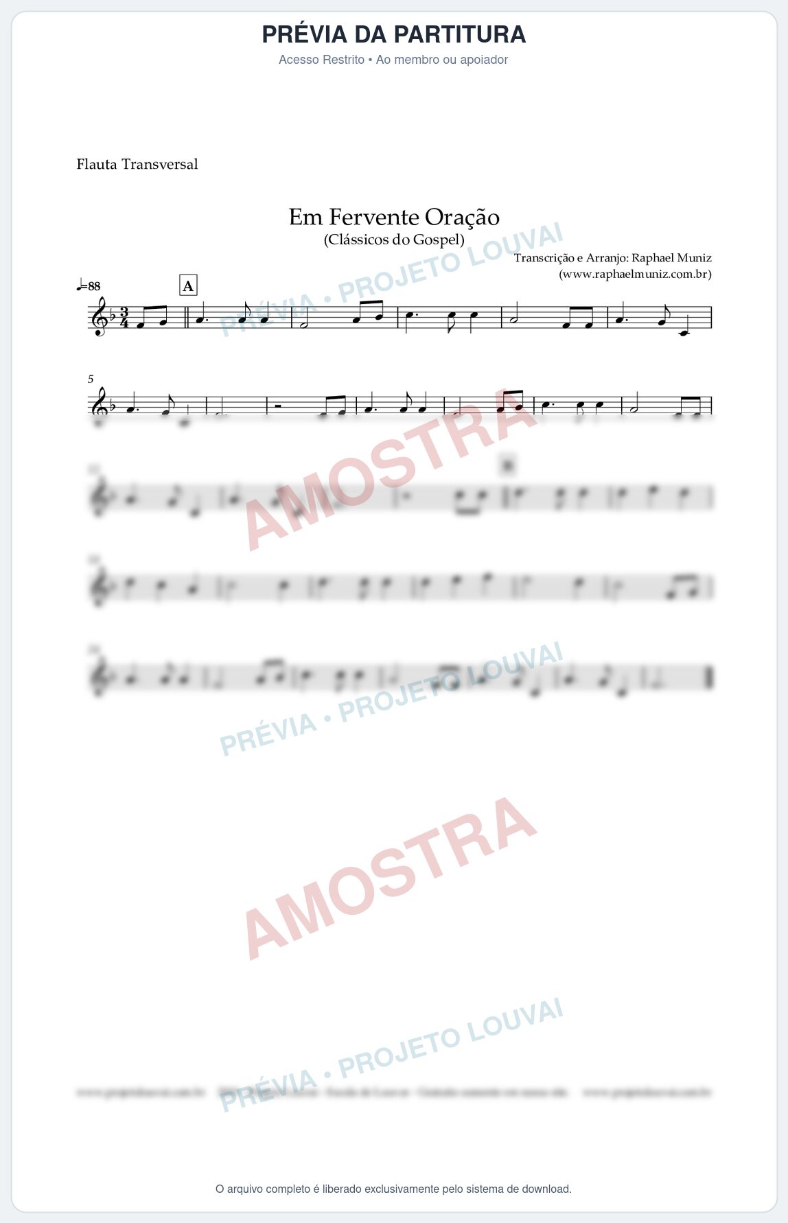 Prévia protegida da primeira página da partitura Partitura para Flauta Transversal - Em Fervente Oração - Harpa Cristã nº 577 - Clássicos do Gospel