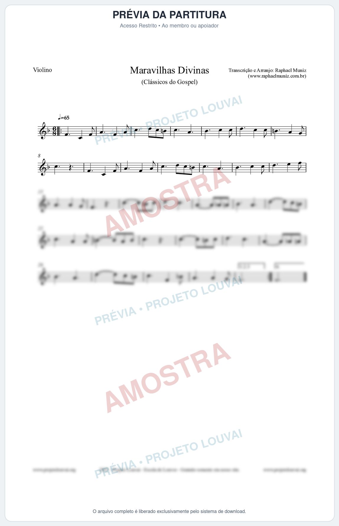 Prévia protegida da primeira página da partitura Partitura para Violino - Maravilhas Divinas - Cantor Cristão nº7 - Clássicos do Gospel