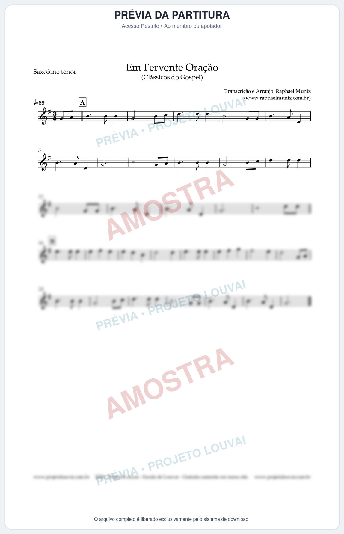 Prévia protegida da primeira página da partitura Partitura para Saxofone Tenor - Em Fervente Oração - Harpa Cristã nº 577 - Clássicos do Gospel