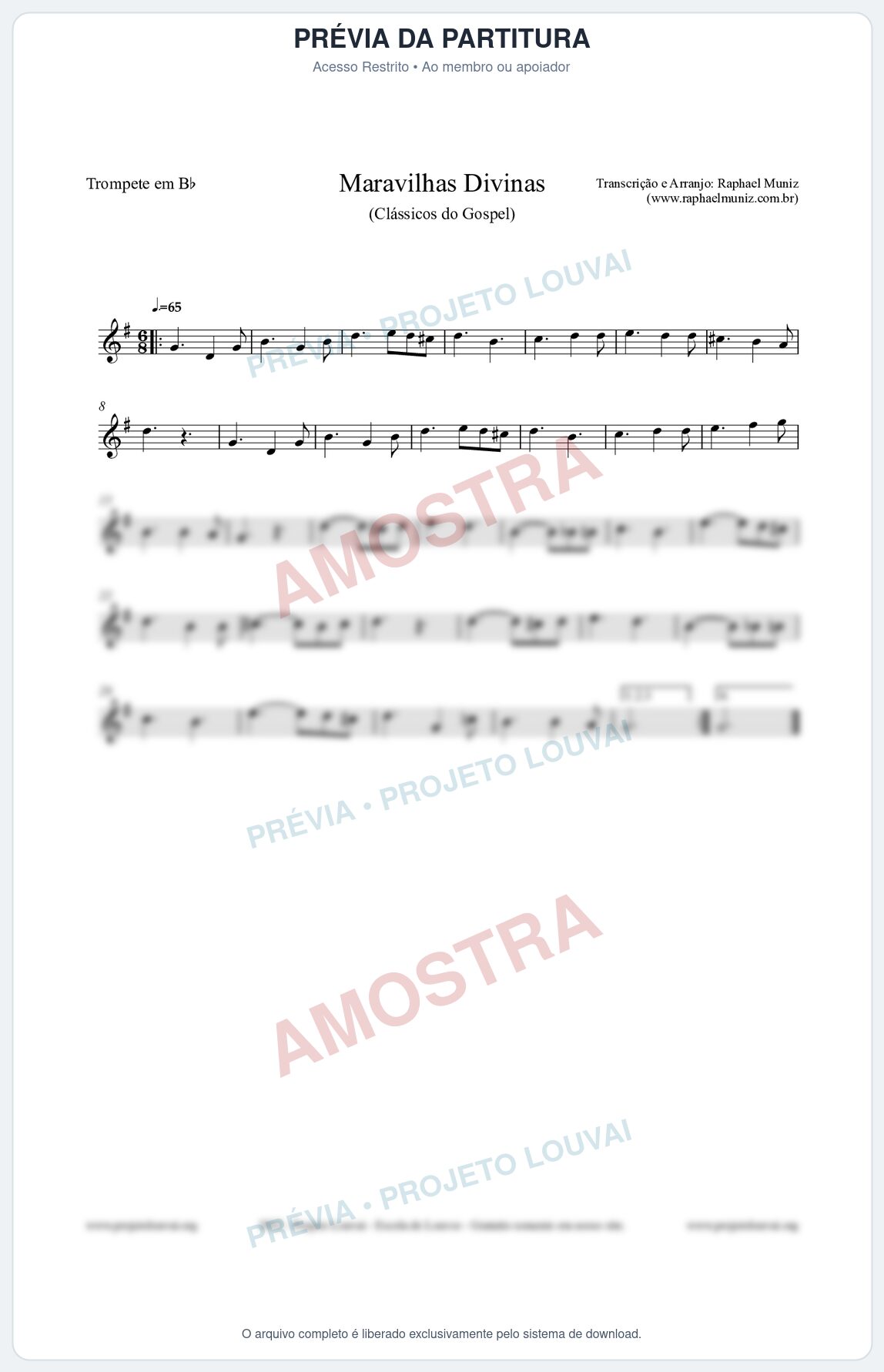Prévia protegida da primeira página da partitura Partitura para Trompete em Bb - Maravilhas Divinas - Cantor Cristão nº7 - Clássicos do Gospel