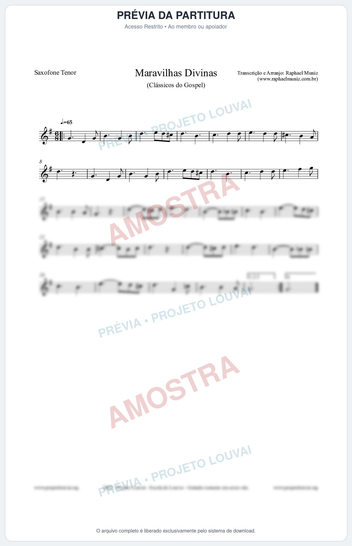 Prévia protegida da primeira página da partitura Partitura para Saxofone Tenor - Maravilhas Divinas - Cantor Cristão nº7 - Clássicos do Gospel