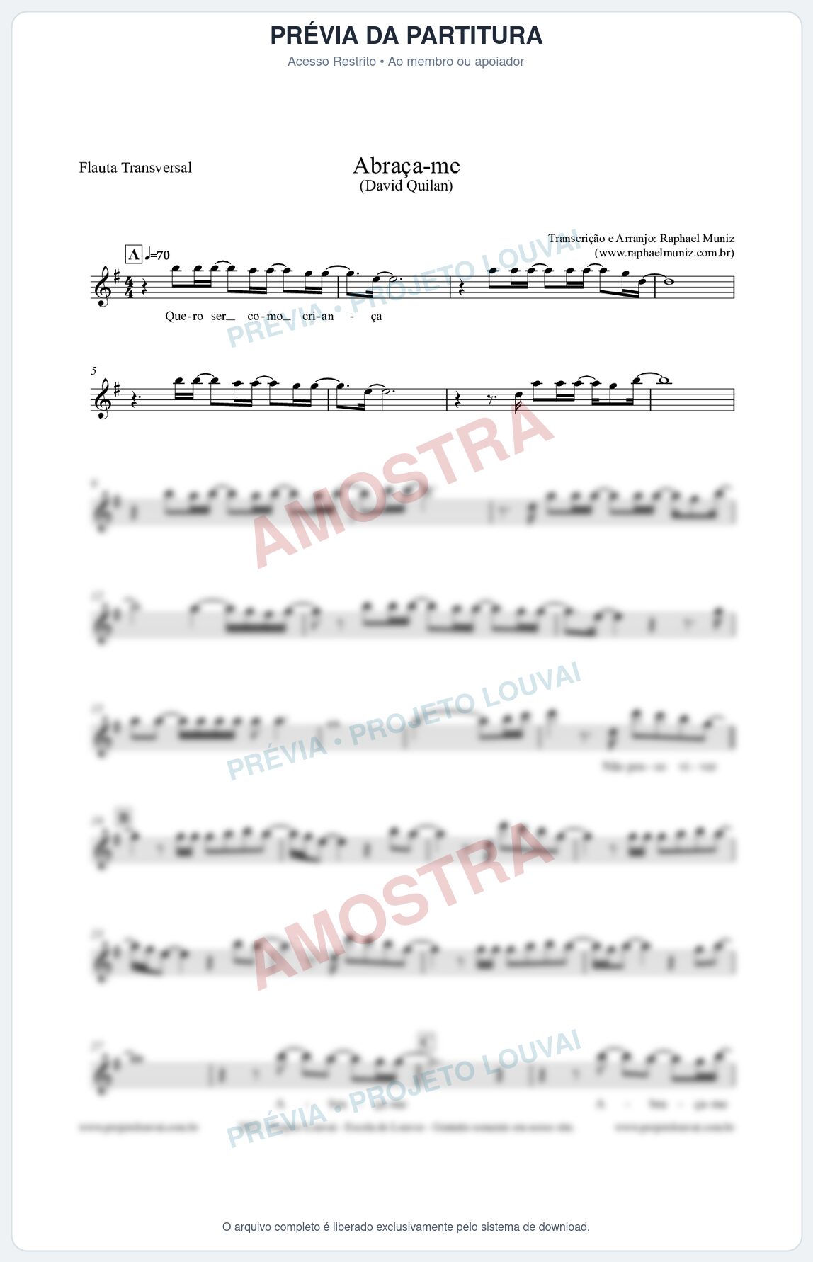 Prévia protegida da primeira página da partitura Partitura para Flauta Transversal - Abraça-me - David Quinlan