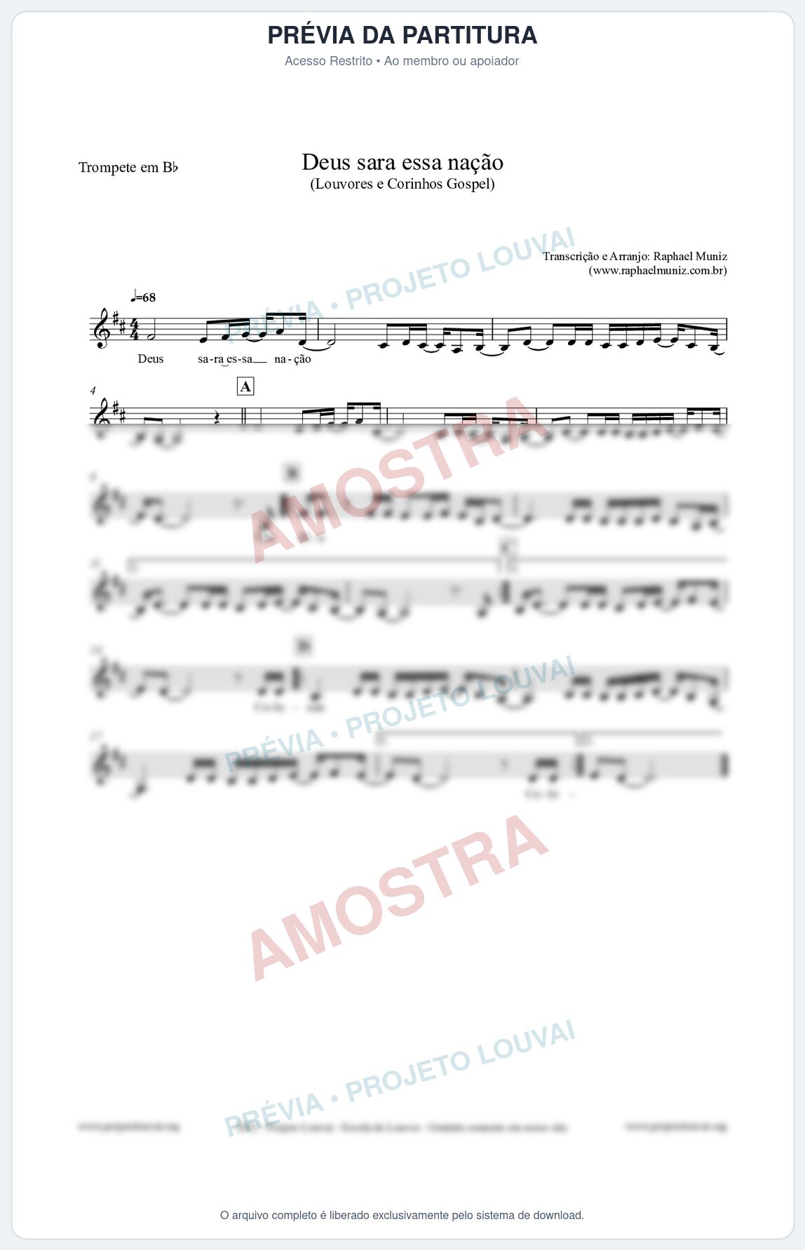 Prévia protegida da primeira página da partitura Partitura para Trompete em Bb - Deus sara essa nação - Louvores e Corinhos Gospel