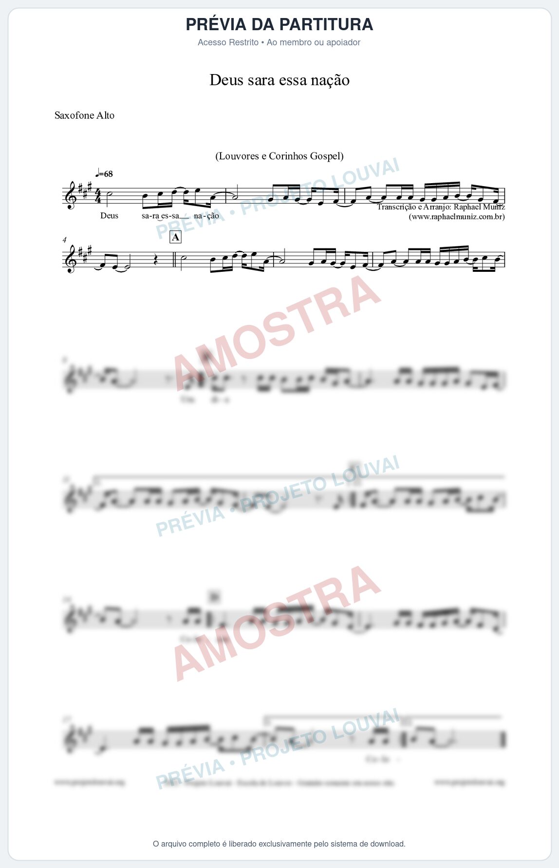 Prévia protegida da primeira página da partitura Partitura para Saxofone Alto - Deus sara essa nação - Louvores e Corinhos Gospel