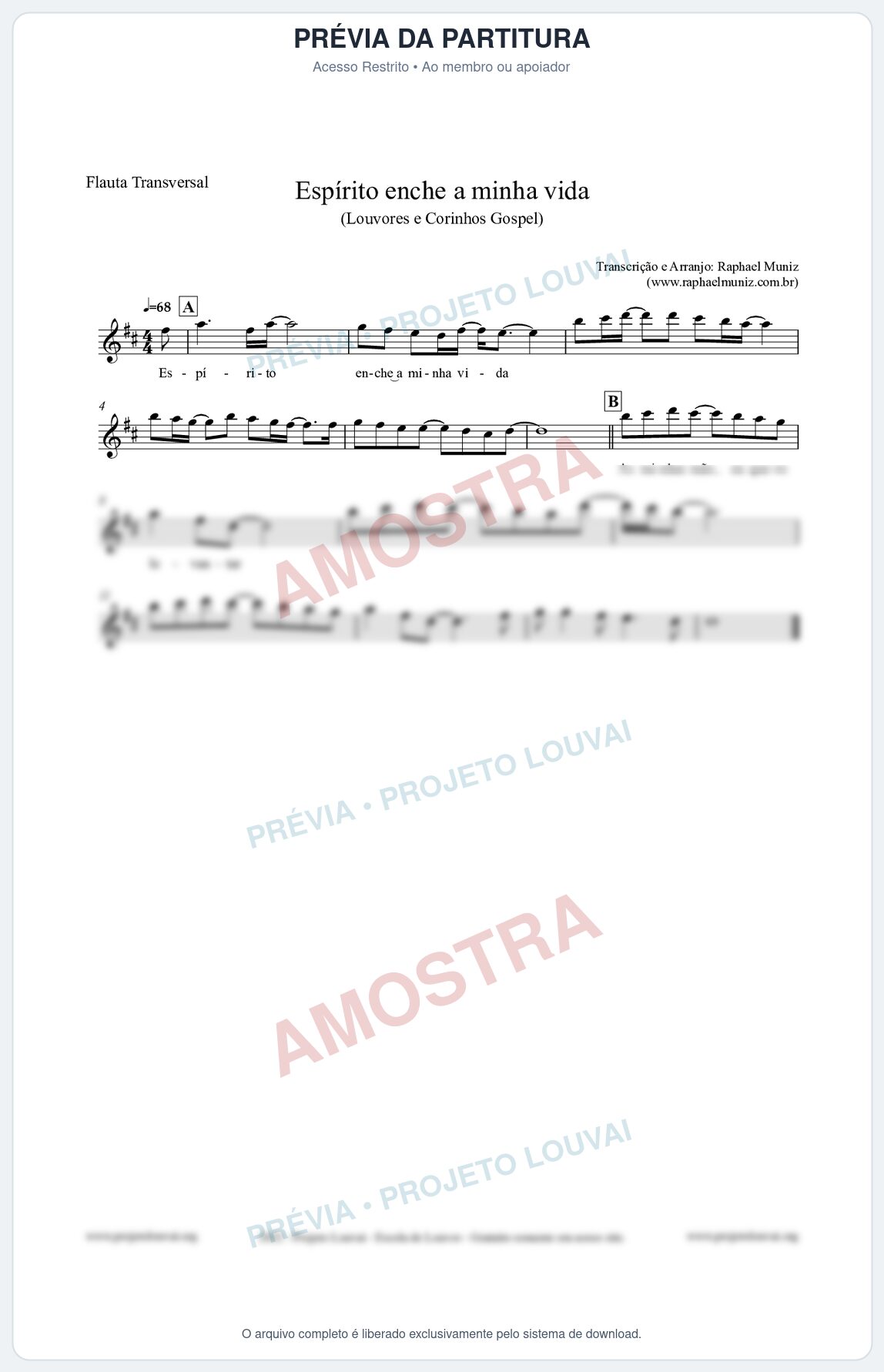 Prévia protegida da primeira página da partitura Partitura para Flauta Transversal - Espírito enche a minha vida - Louvores e Corinhos Gospel