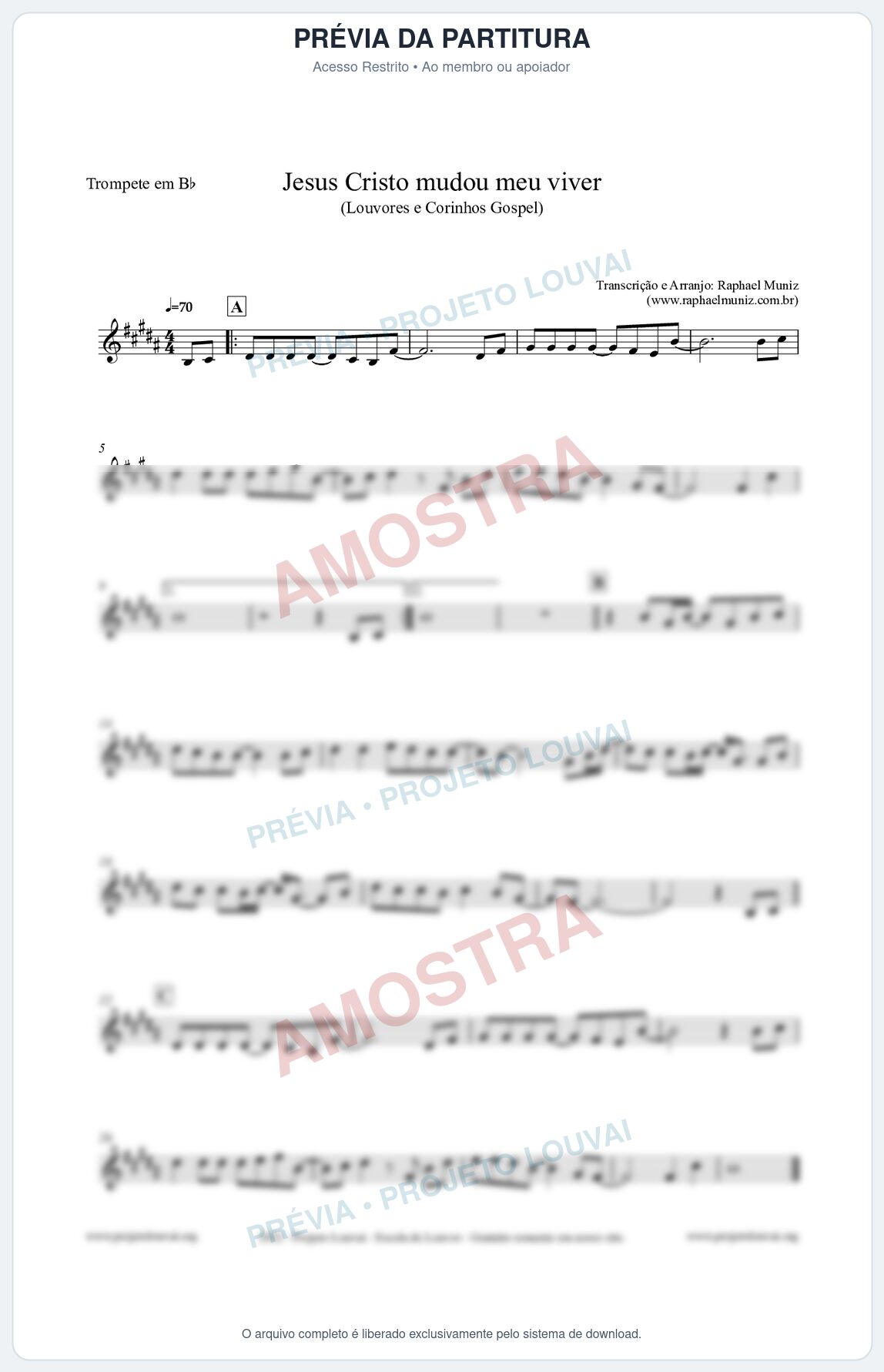 Prévia protegida da primeira página da partitura Partitura para Trompete em Bb - Jesus Cristo mudou meu viver - Louvores e Corinhos Gospel