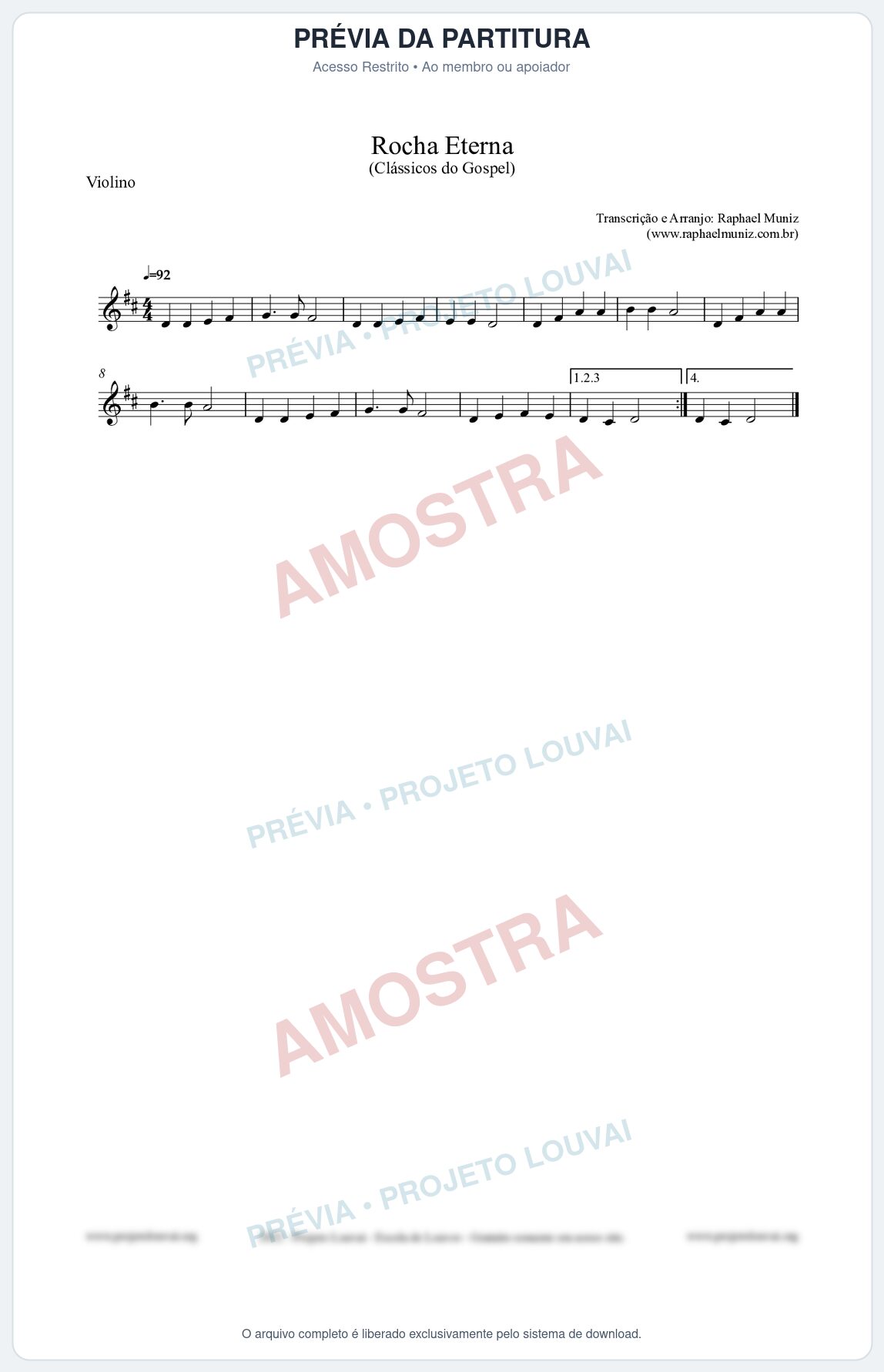 Prévia protegida da primeira página da partitura Partitura para Violino - Rocha Eterna - Harpa Cristã nº47 - Clássicos do Gospel