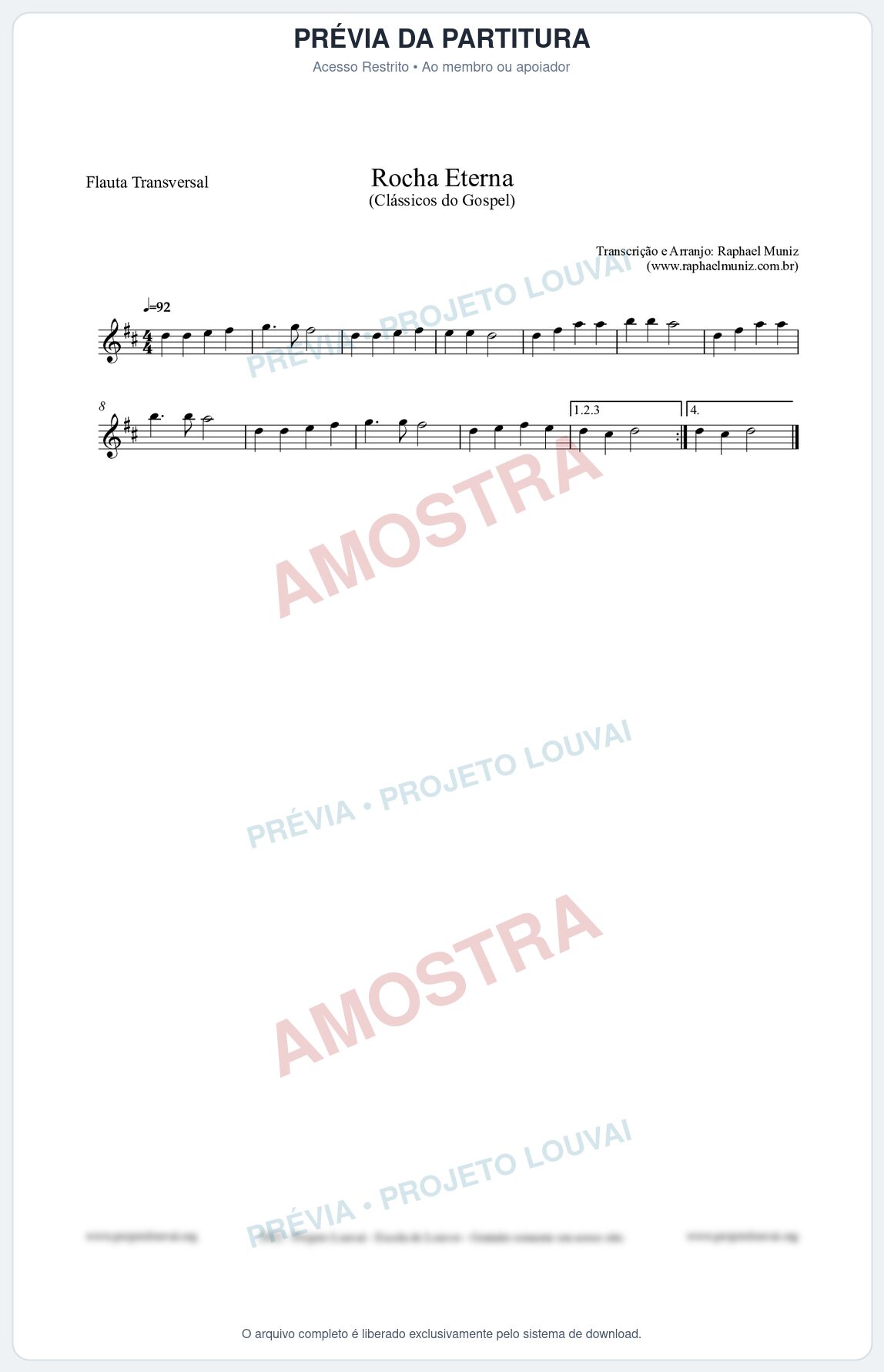 Prévia protegida da primeira página da partitura Partitura para Flauta Transversal - Rocha Eterna - Harpa Cristã nº47 - Clássicos do Gospel