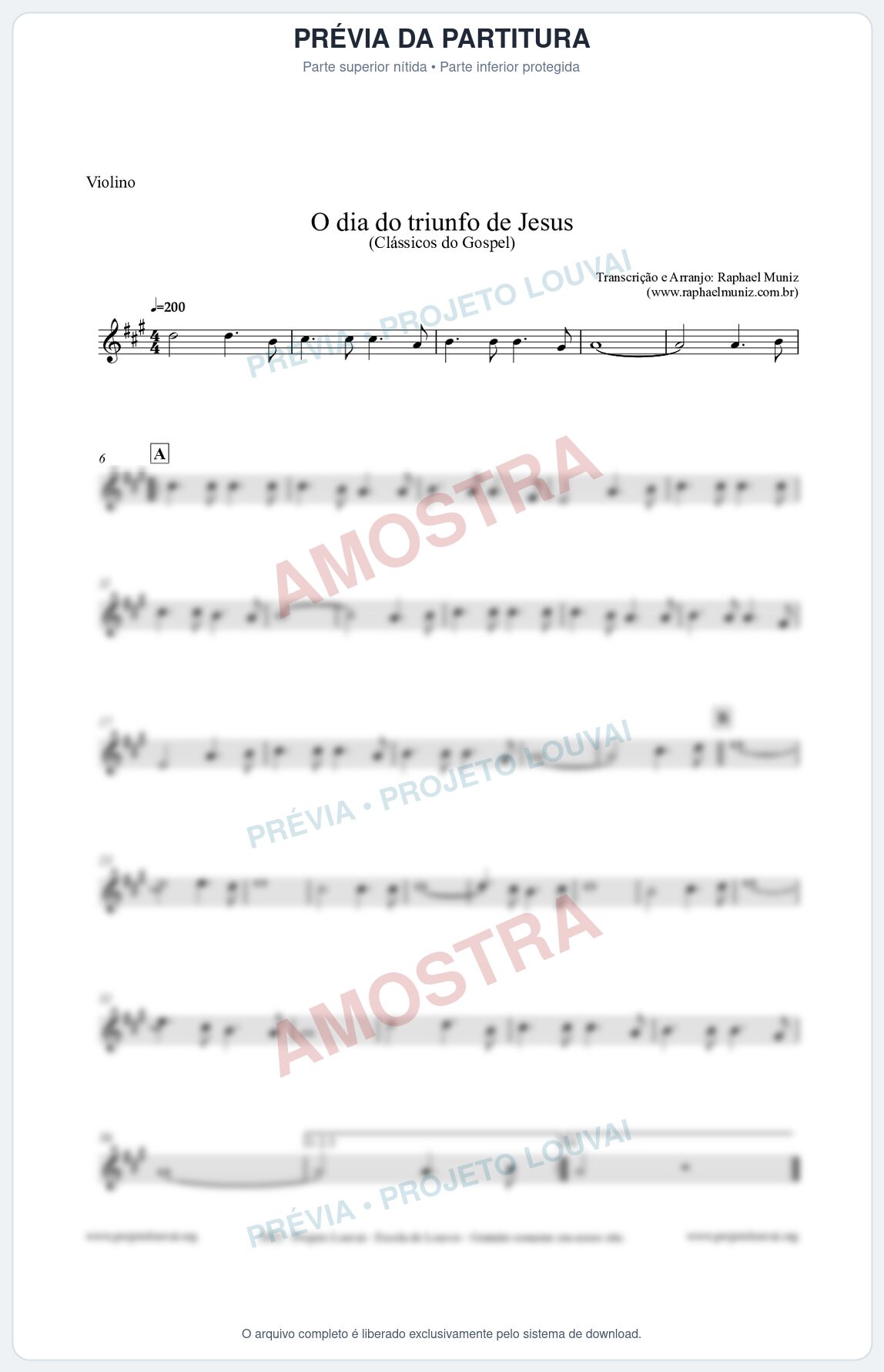 Prévia protegida da primeira página da partitura Partitura para Violino - O dia do triunfo de Jesus - Harpa Cristã nº48 - Clássicos do Gospel