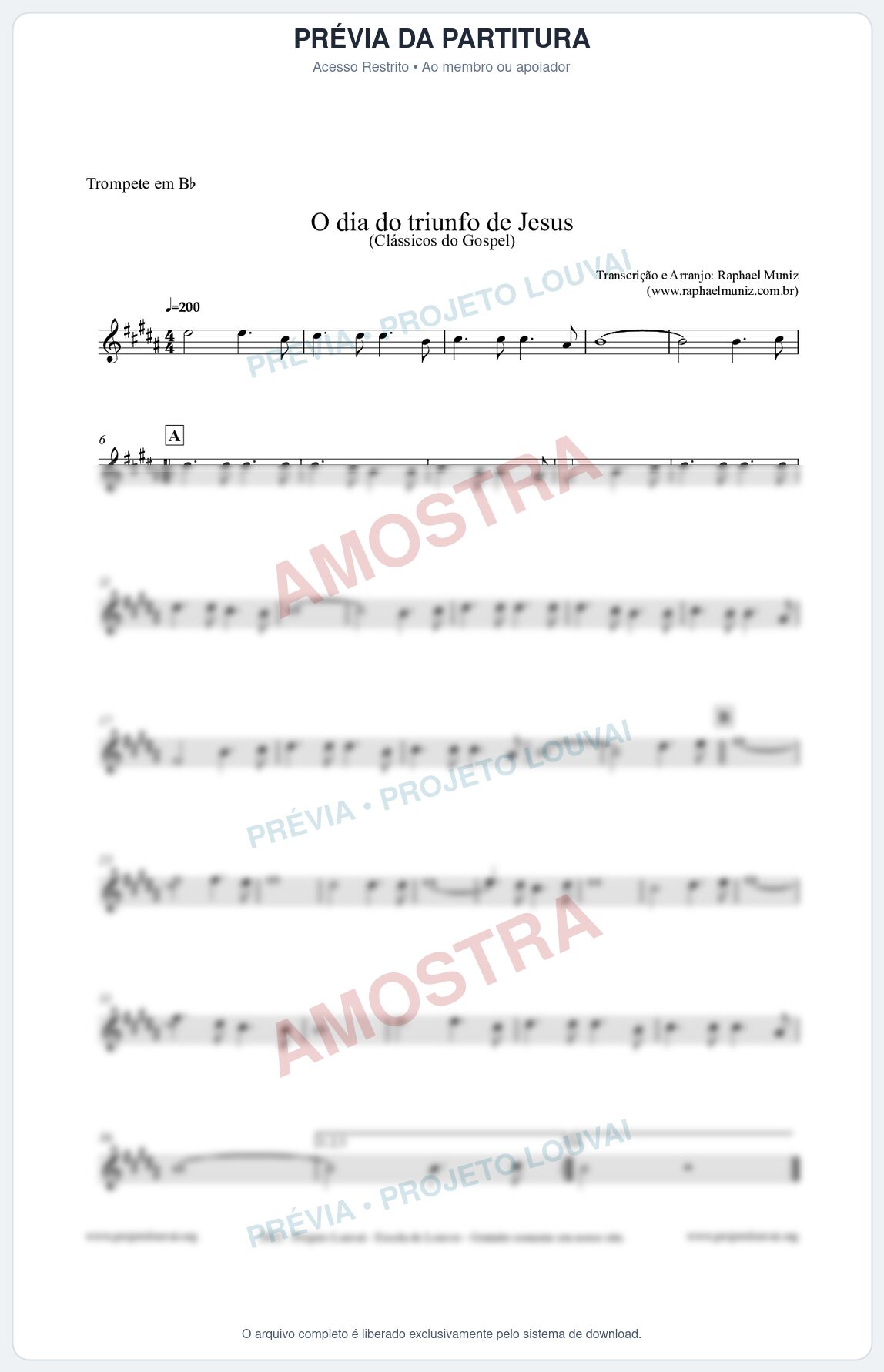 Prévia protegida da primeira página da partitura Partitura para Trompete em Bb - O dia do triunfo de Jesus - Harpa Cristã nº48 - Clássicos do Gospel