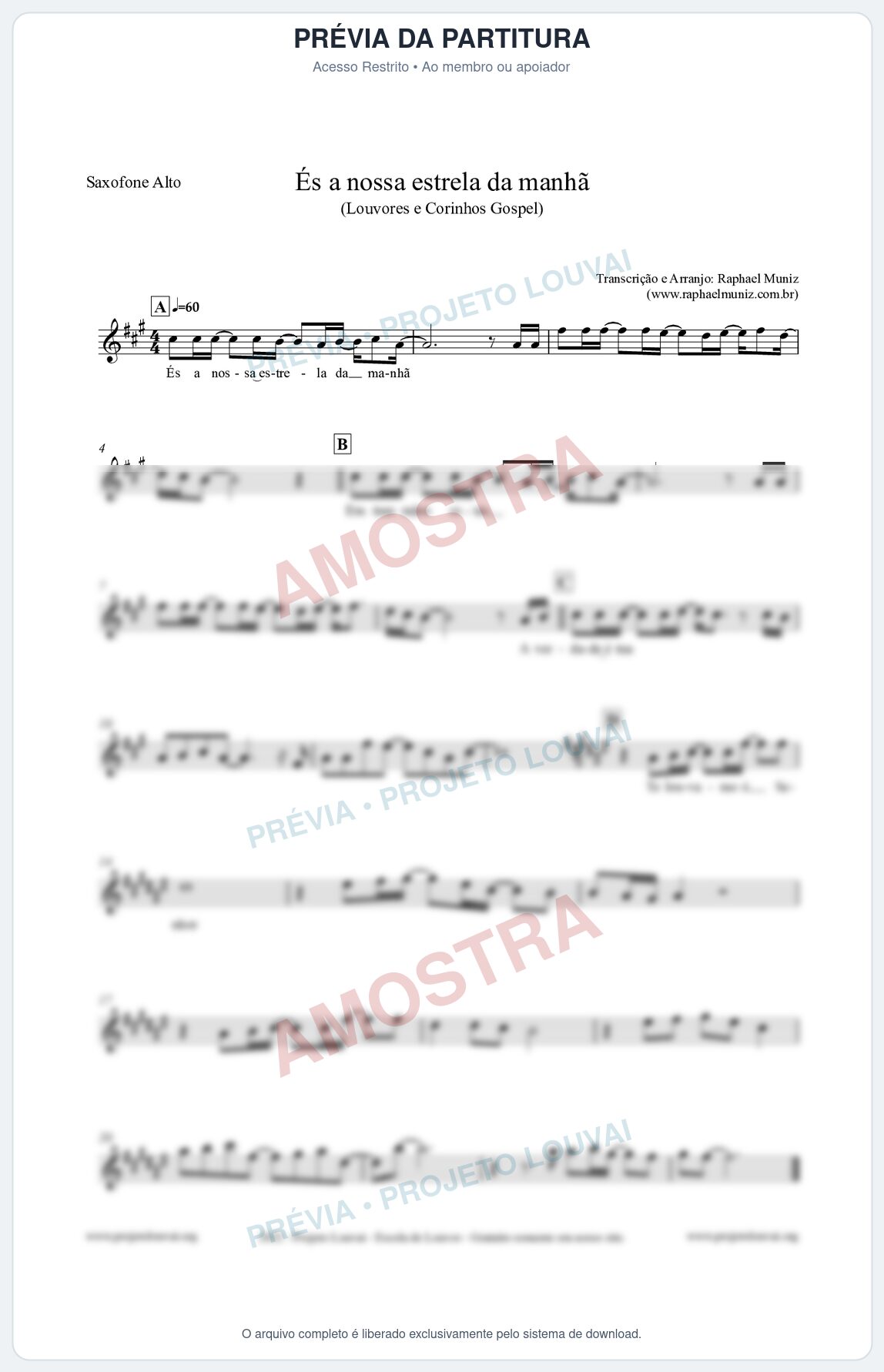 Prévia protegida da primeira página da partitura Partitura para Saxofone Alto - És a nossa estrela da manhã - Louvores e Corinhos Gospel