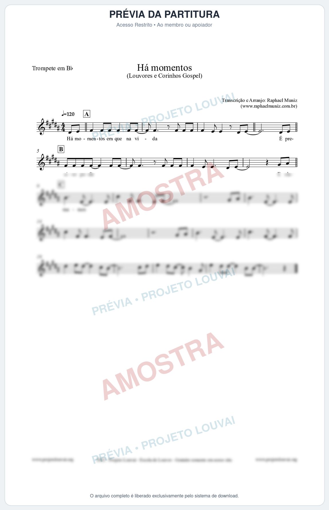 Prévia protegida da primeira página da partitura Partitura para Trompete em Bb - Há momentos - Louvores e Corinhos Gospel