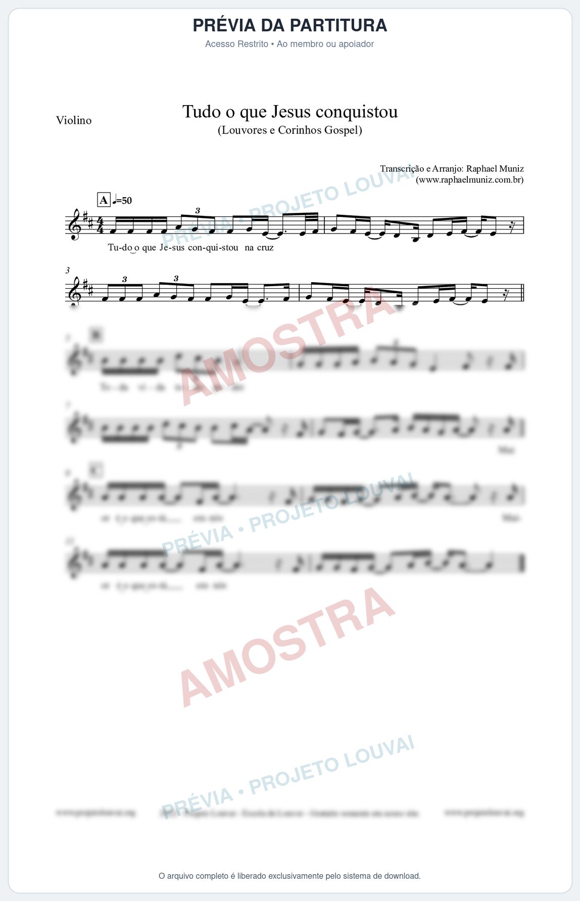 Prévia protegida da primeira página da partitura Partitura para Violino - Tudo o que Jesus conquistou - Louvores e Corinhos Gospel