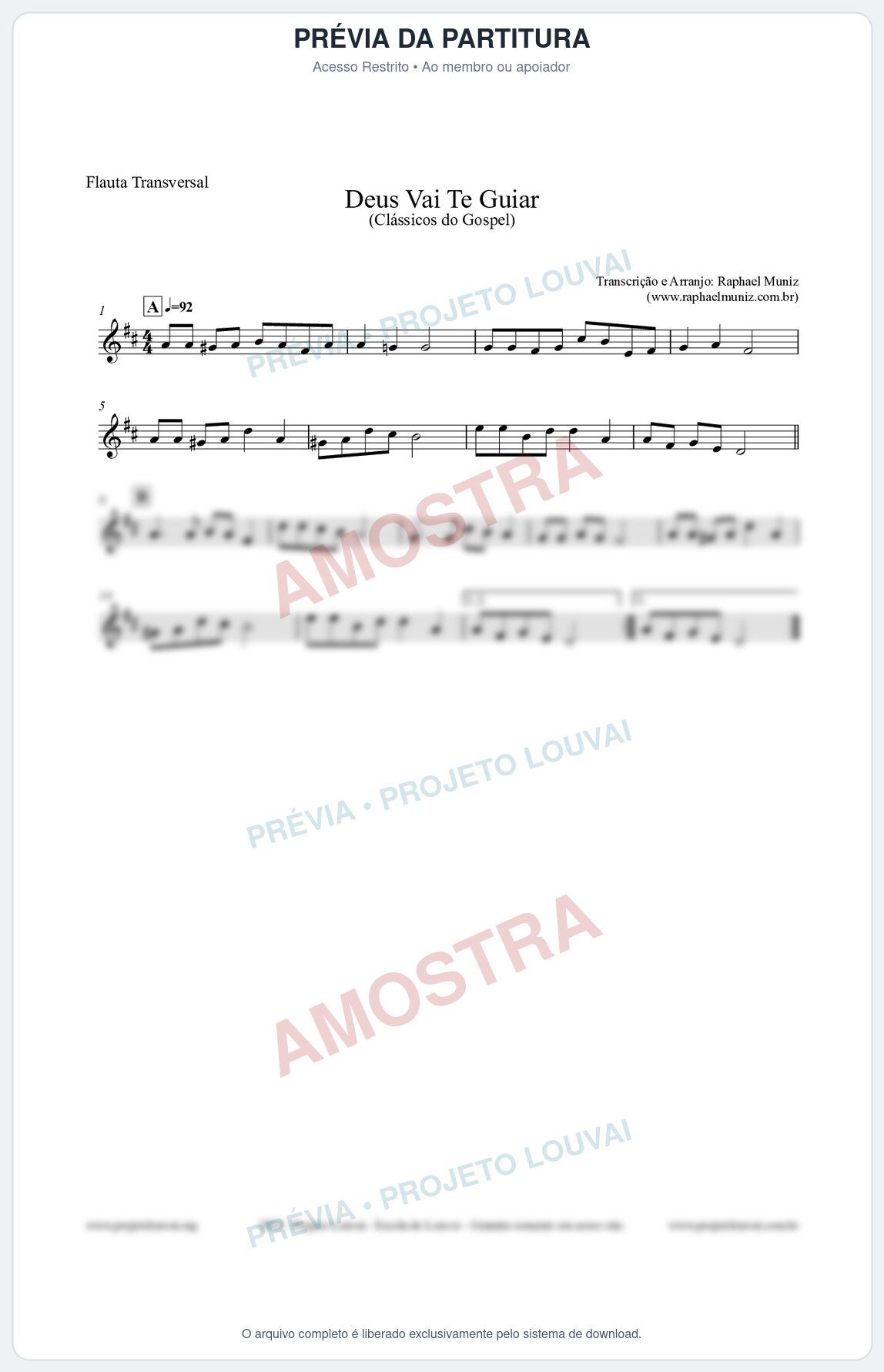 Prévia protegida da primeira página da partitura Partitura para Flauta Transversal - Deus Vai Te Guiar - Harpa Cristã nº28 - Clássicos do Gospel