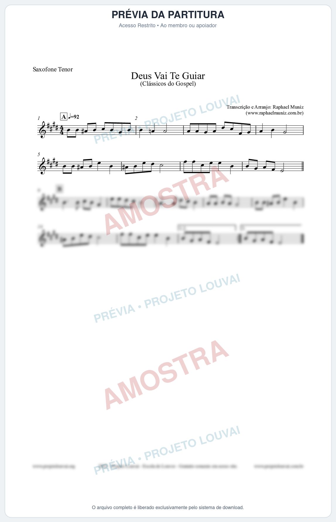 Prévia protegida da primeira página da partitura Partitura para Saxofone Tenor - Deus Vai Te Guiar - Harpa Cristã nº28 - Clássicos do Gospel