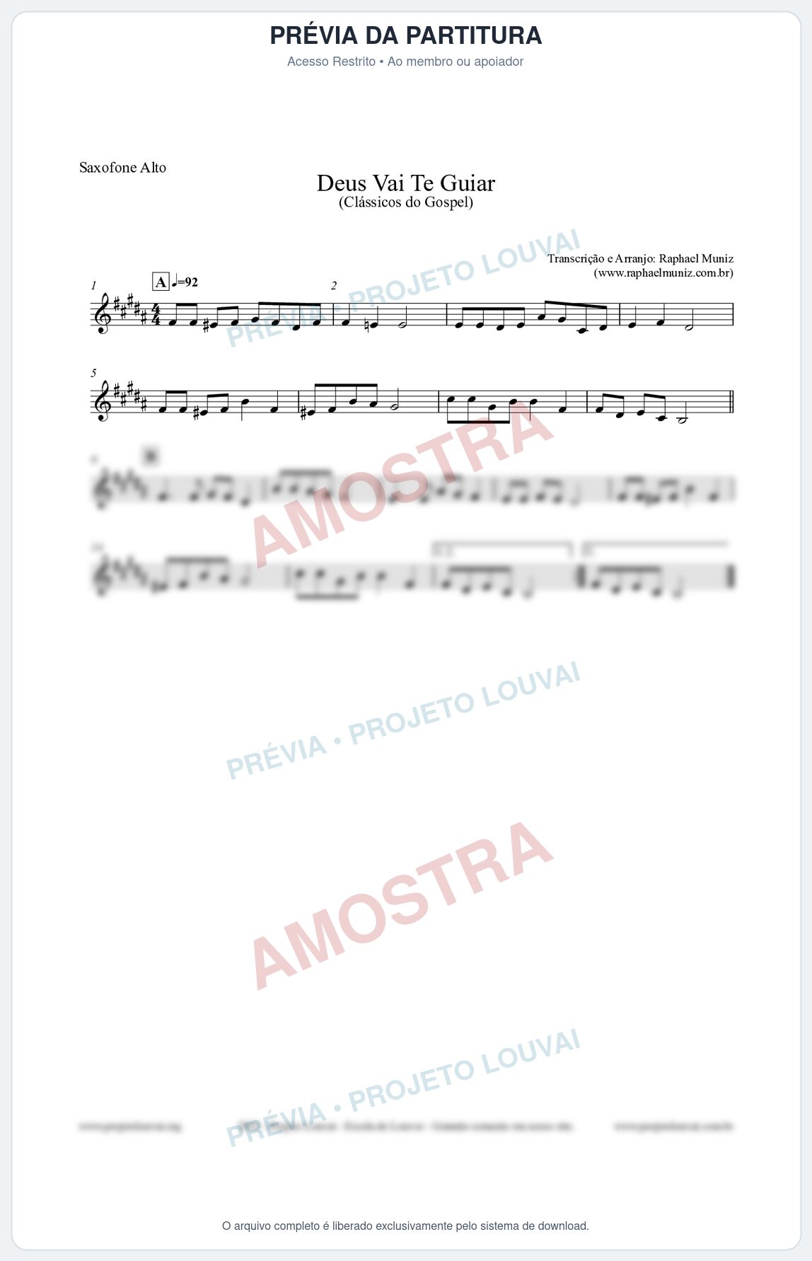 Prévia protegida da primeira página da partitura Partitura para Saxofone Alto - Deus Vai Te Guiar - Harpa Cristã nº28 - Clássicos do Gospel
