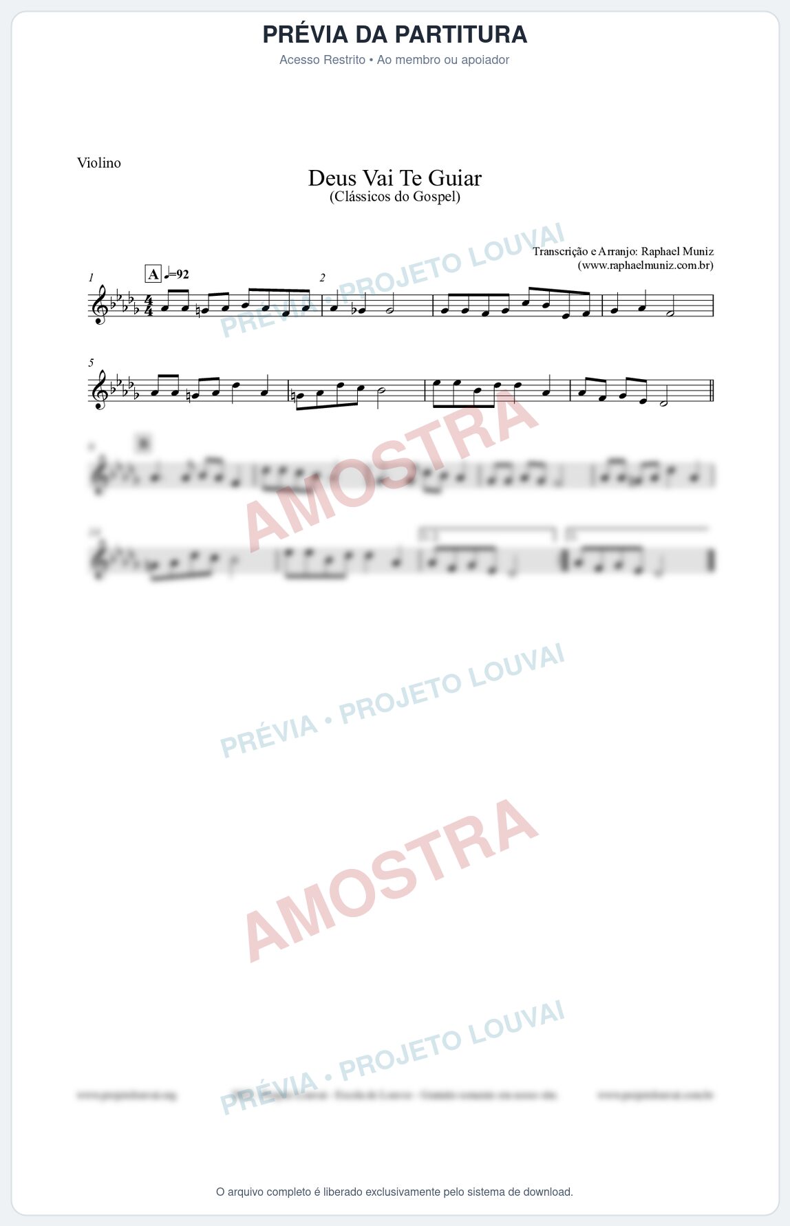 Prévia protegida da primeira página da partitura Partitura para Violino - Deus Vai Te Guiar - Harpa Cristã nº28 - Clássicos do Gospel