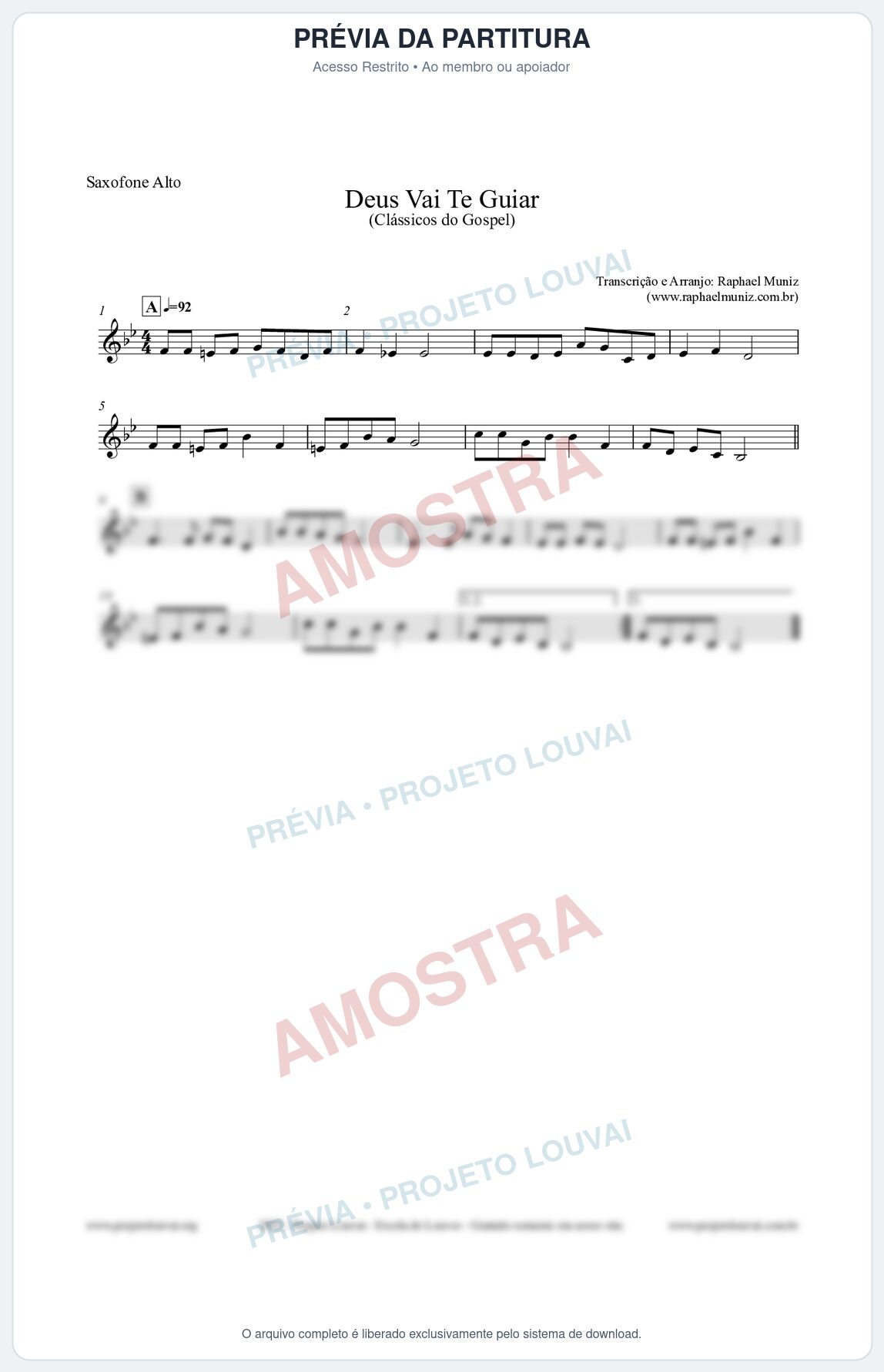 Prévia protegida da primeira página da partitura Partitura para Saxofone Alto - Deus Vai Te Guiar - Harpa Cristã nº28 - Clássicos do Gospel