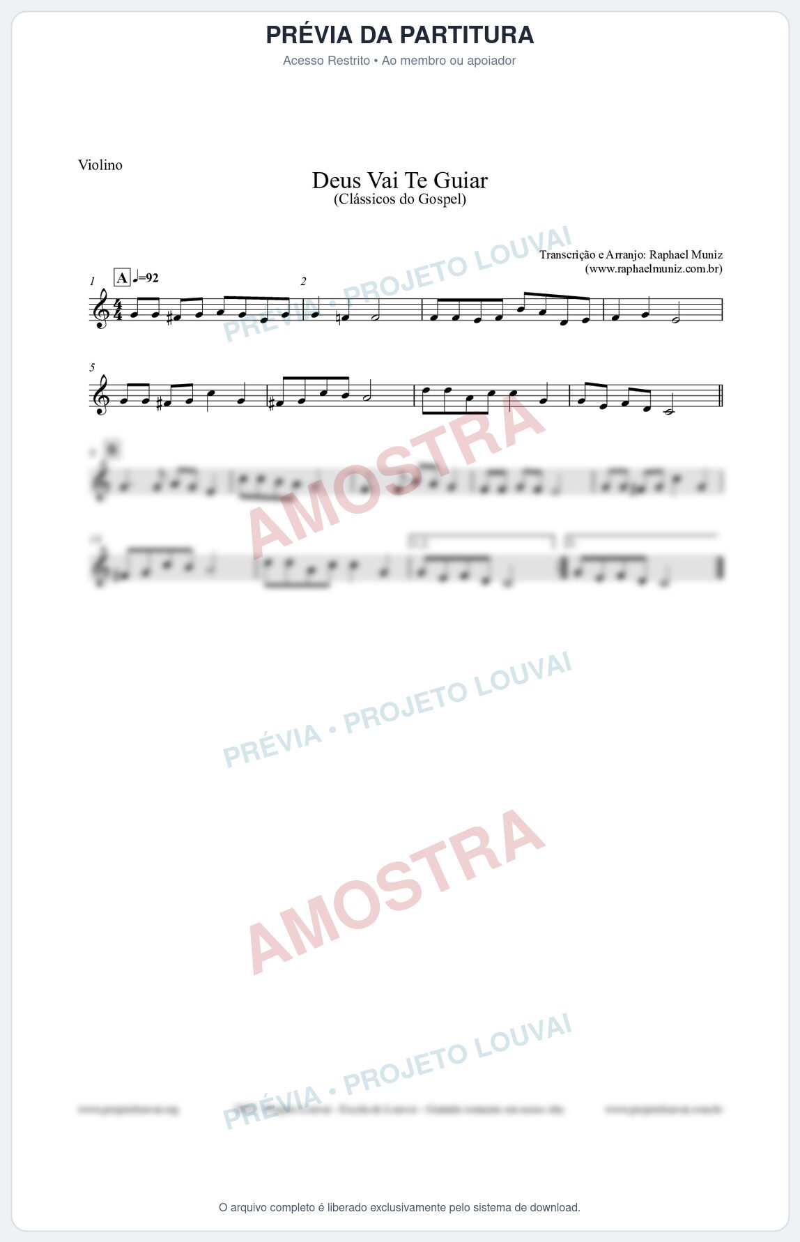 Prévia protegida da primeira página da partitura Partitura para Violino - Deus Vai Te Guiar - Harpa Cristã nº28 - Clássicos do Gospel