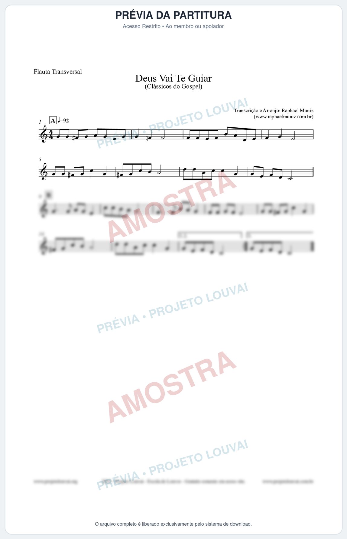 Prévia protegida da primeira página da partitura Partitura para Flauta Transversal - Deus Vai Te Guiar - Harpa Cristã nº28 - Clássicos do Gospel