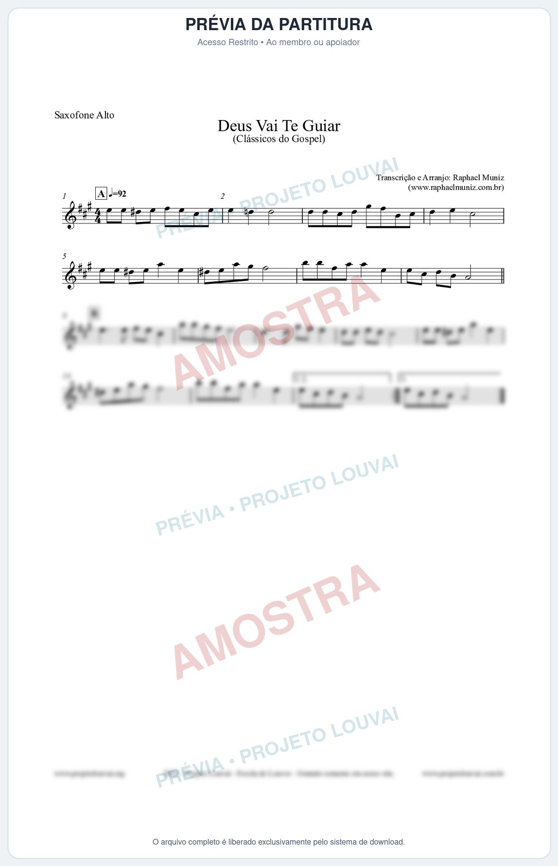 Prévia protegida da primeira página da partitura Partitura para Saxofone Alto - Deus Vai Te Guiar - Harpa Cristã nº28 - Clássicos do Gospel