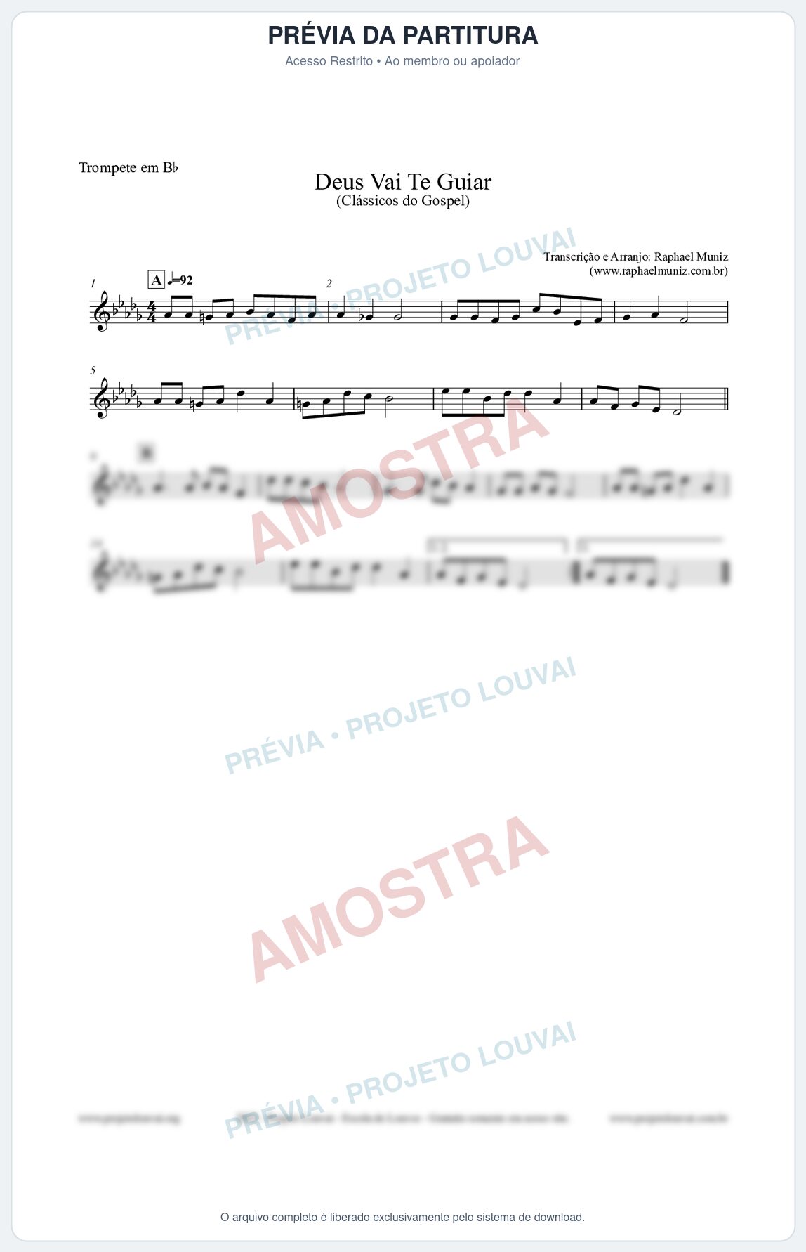 Prévia protegida da primeira página da partitura Partitura para Trompete em Bb - Deus Vai Te Guiar - Harpa Cristã nº28 - Clássicos do Gospel