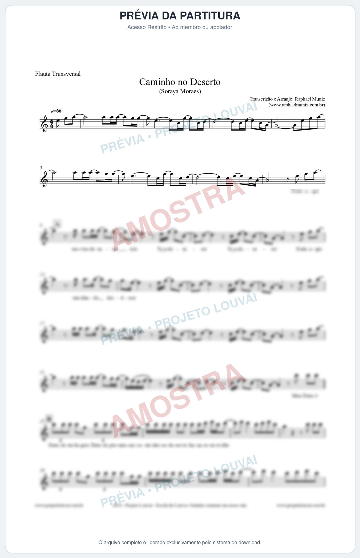 Prévia protegida da primeira página da partitura Partitura para Flauta Transversal - Caminho no Deserto (Tom Facilitado) - Soraya Moraes