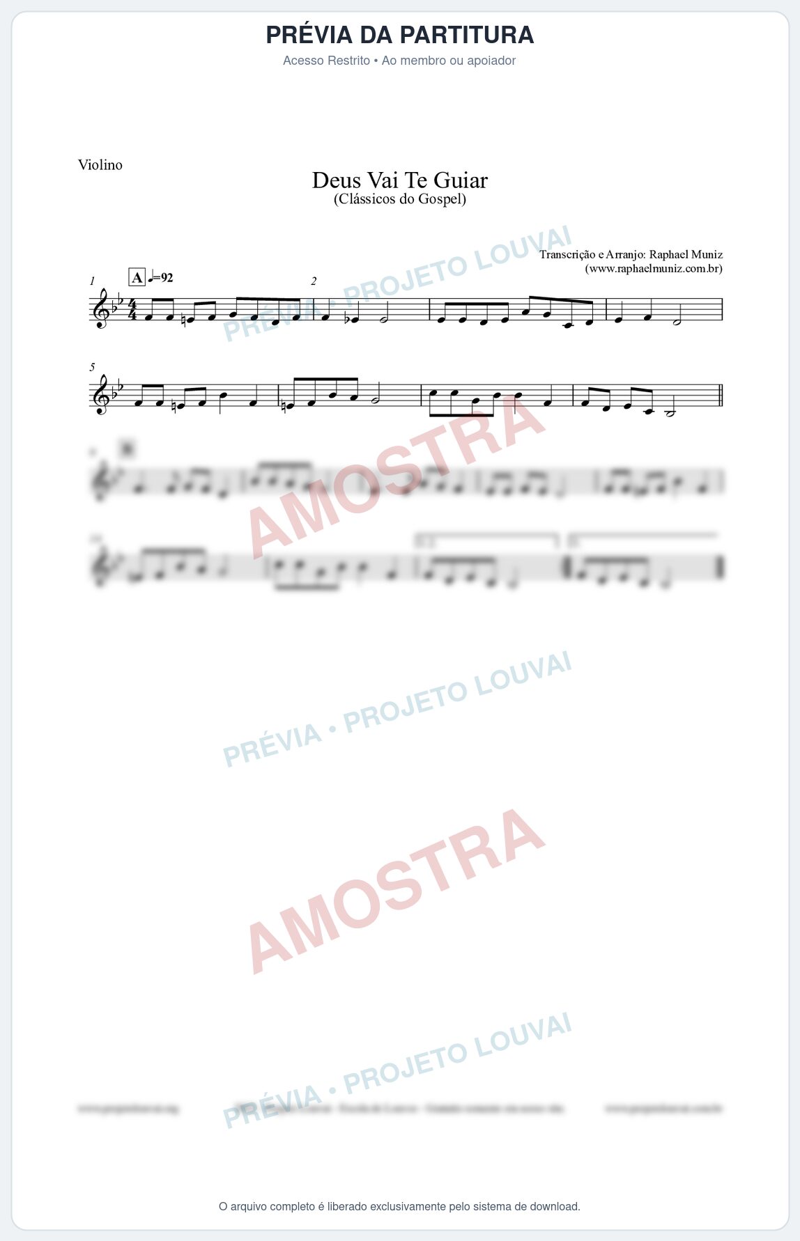Prévia protegida da primeira página da partitura Partitura para Violino - Deus Vai Te Guiar - Harpa Cristã nº28 - Clássicos do Gospel