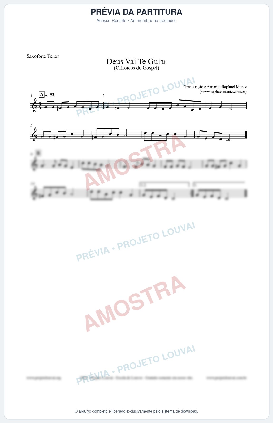 Prévia protegida da primeira página da partitura Partitura para Saxofone Tenor - Deus Vai Te Guiar - Harpa Cristã nº28 - Clássicos do Gospel